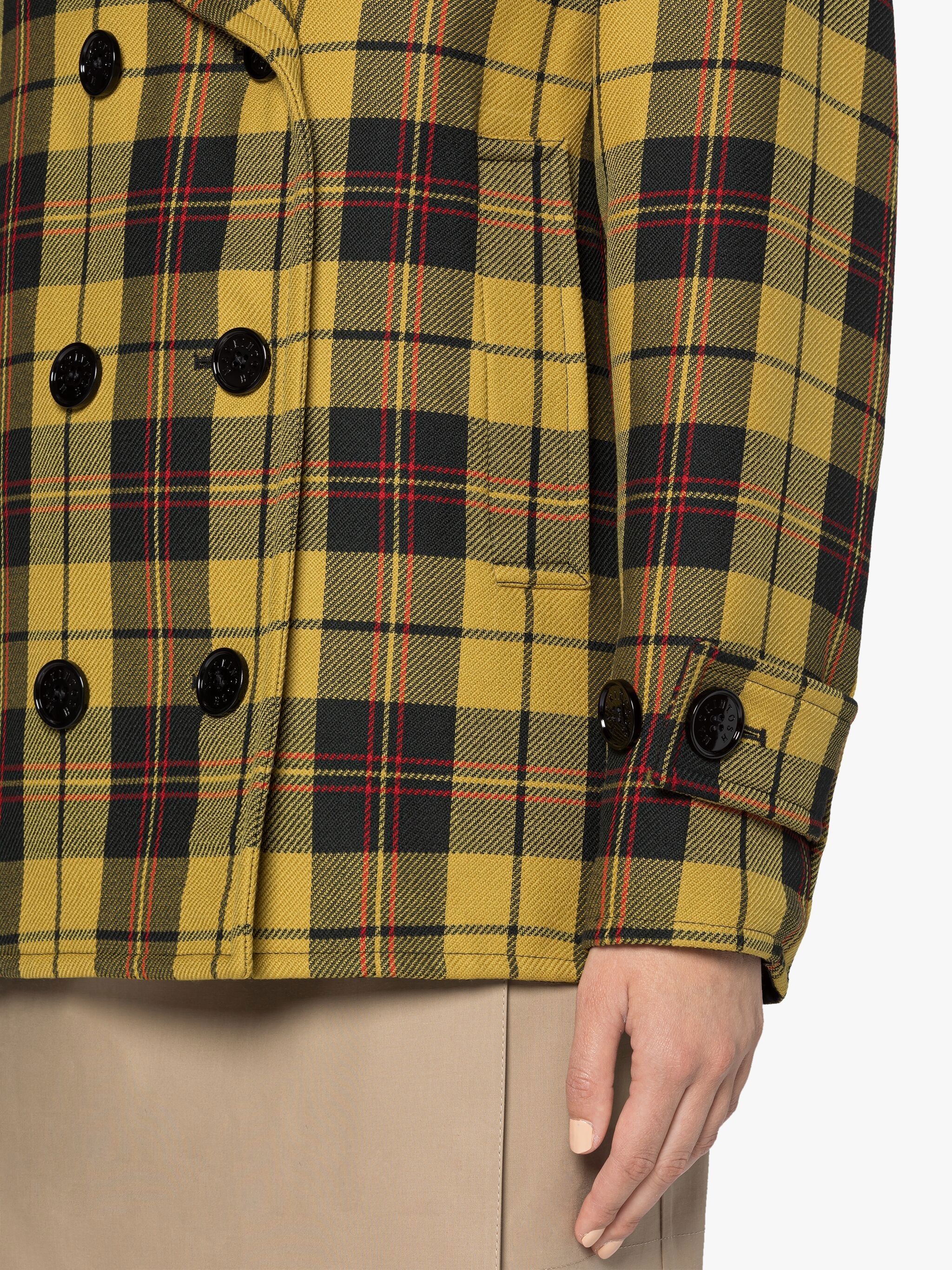 FIONA YELLOW TARTAN WOOL & SILK PEA COAT - 6