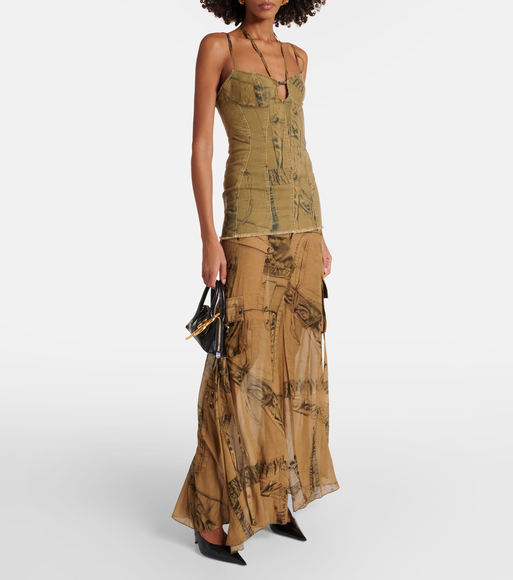 Printed denim-trimmed gown - 2