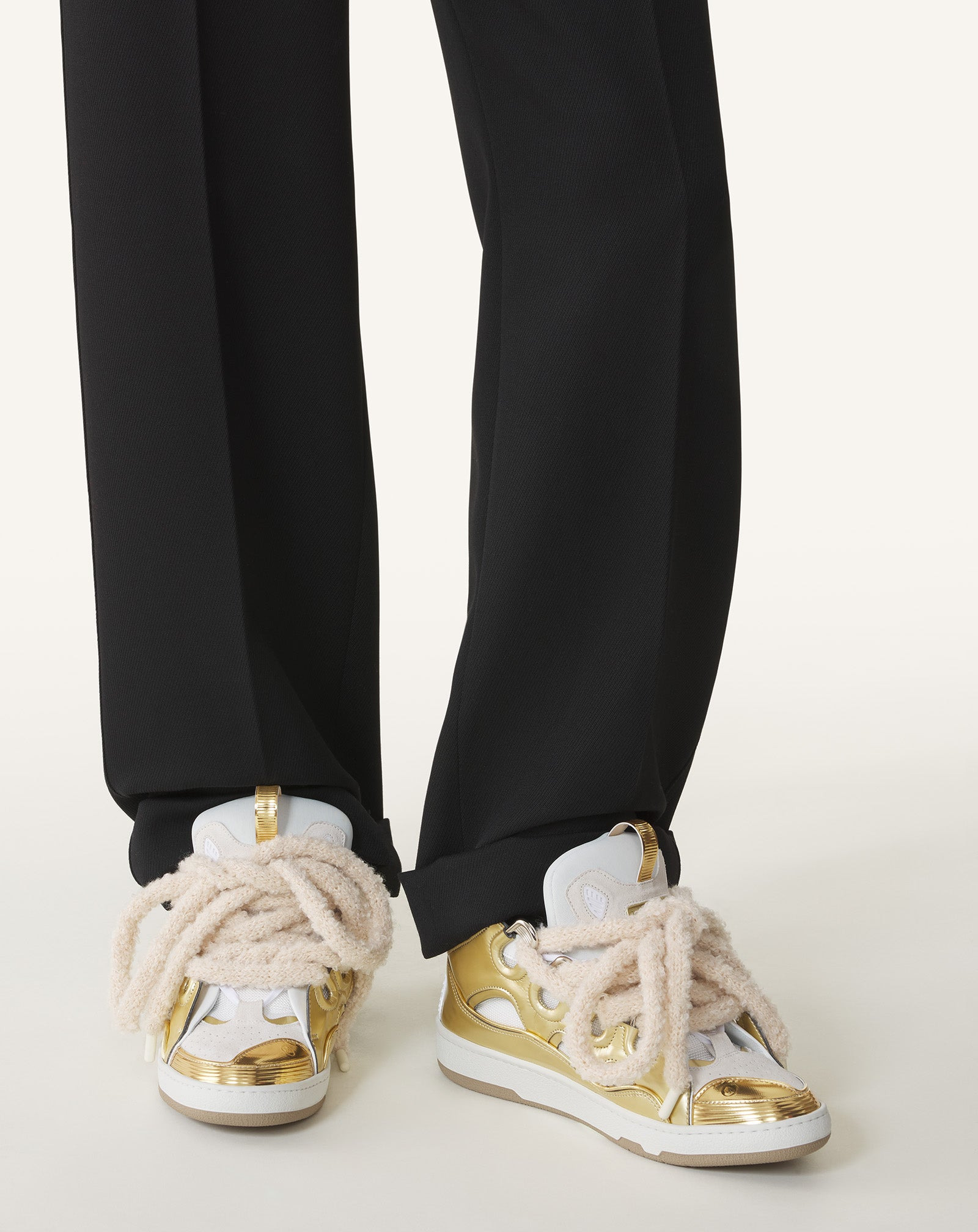 CURB METALLIC LEATHER SNEAKERS WITH MESH LACES - 7