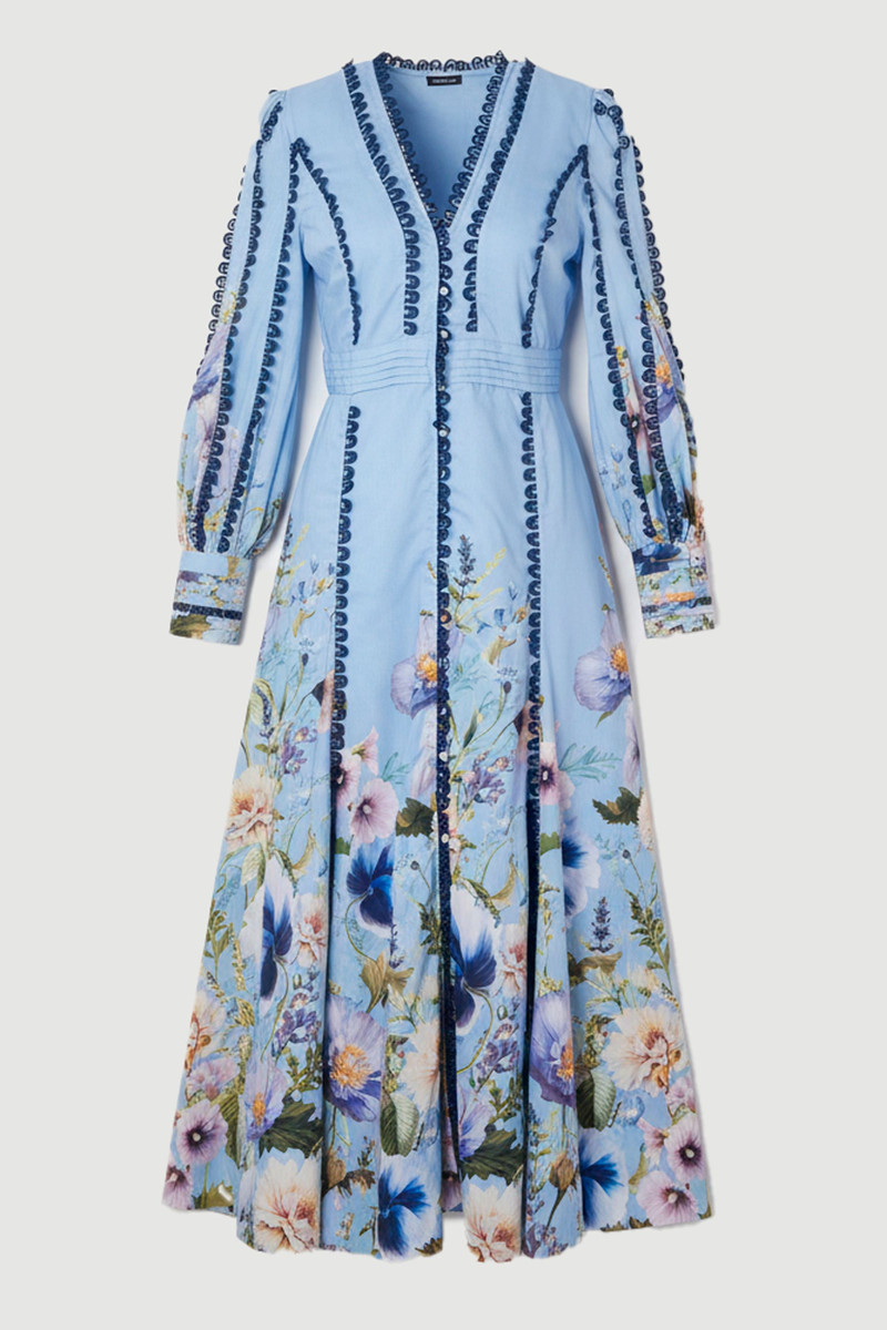 Plus Size Trailing Floral Woven Plunge Maxi Dress - 1