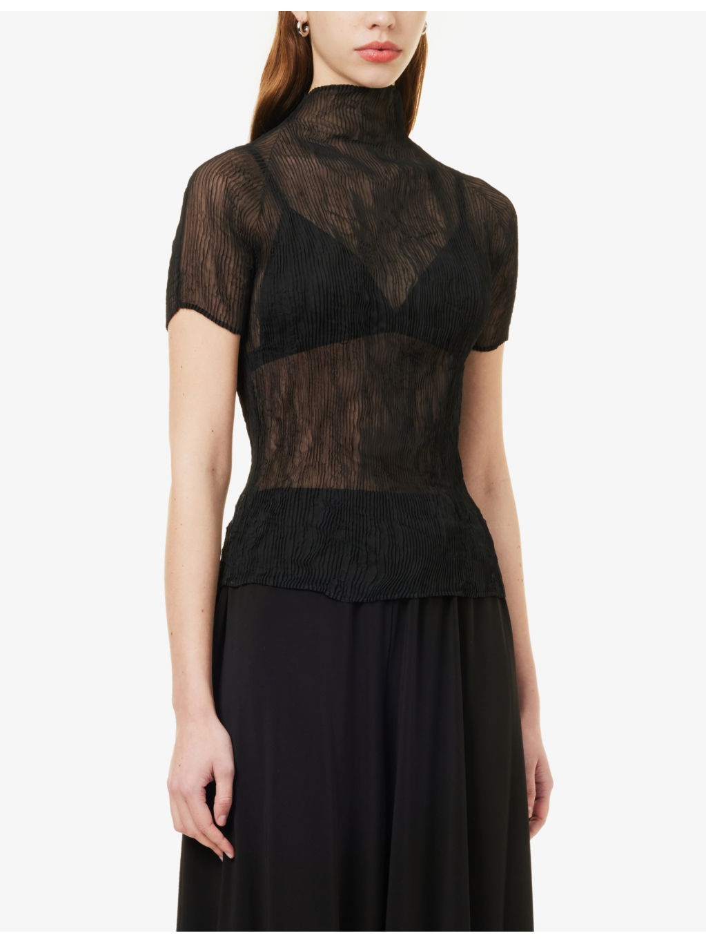 Chiffon high-neck knitted top - 3