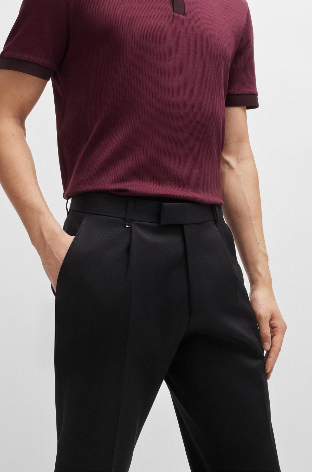 RELAXED-FIT TROUSERS IN STRETCH FABRIC WITH PLEAT FRONT - 5