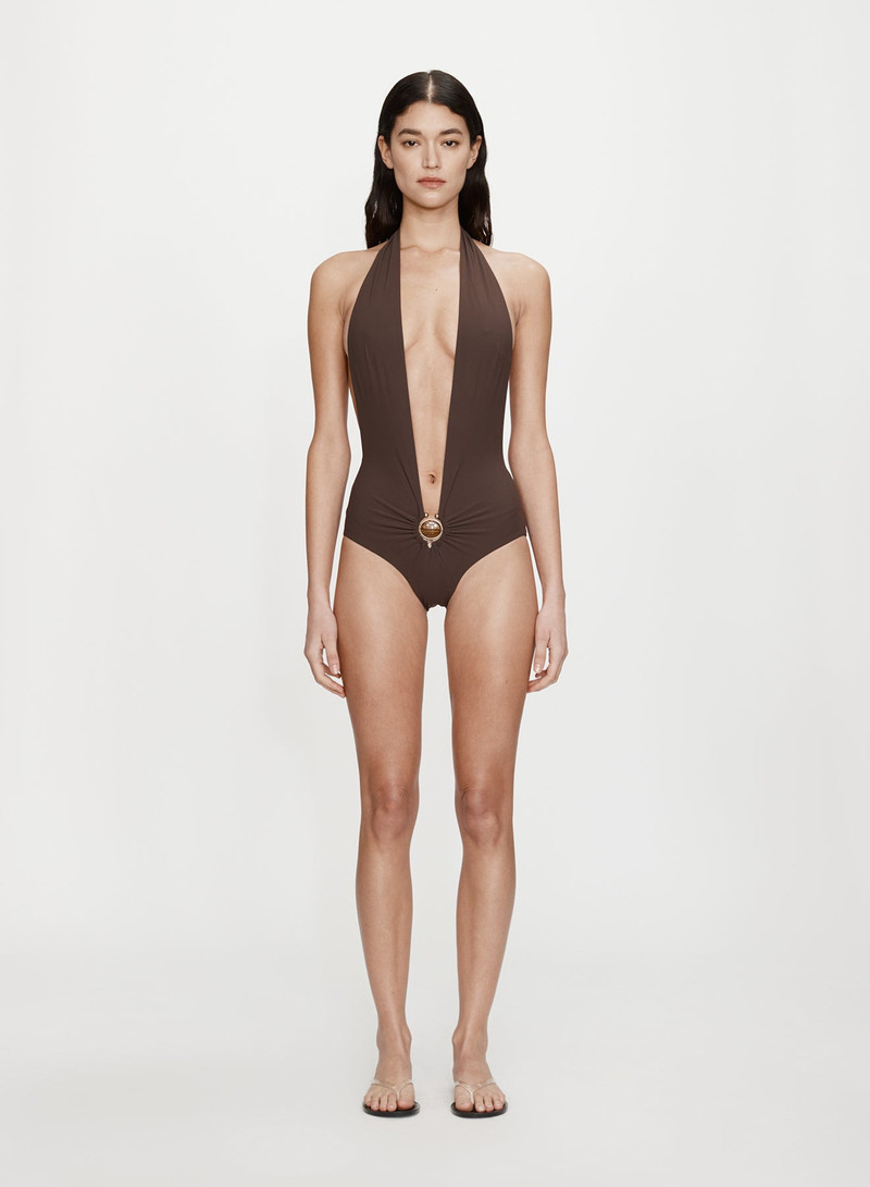 Mineral Stone Ruched Halter One Piece 1