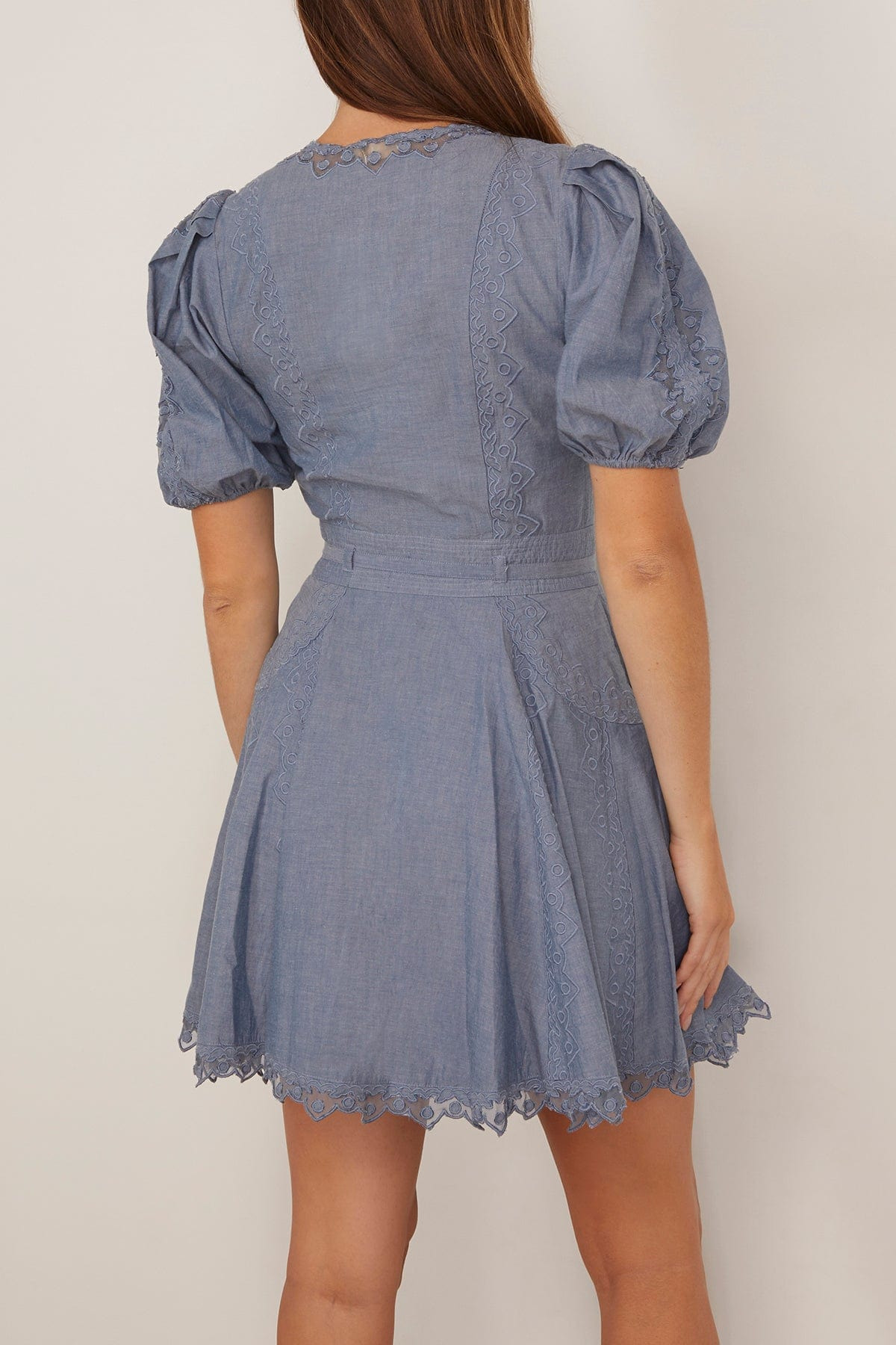 Camila Short Sleeve Mini Dress in Chambray - 4