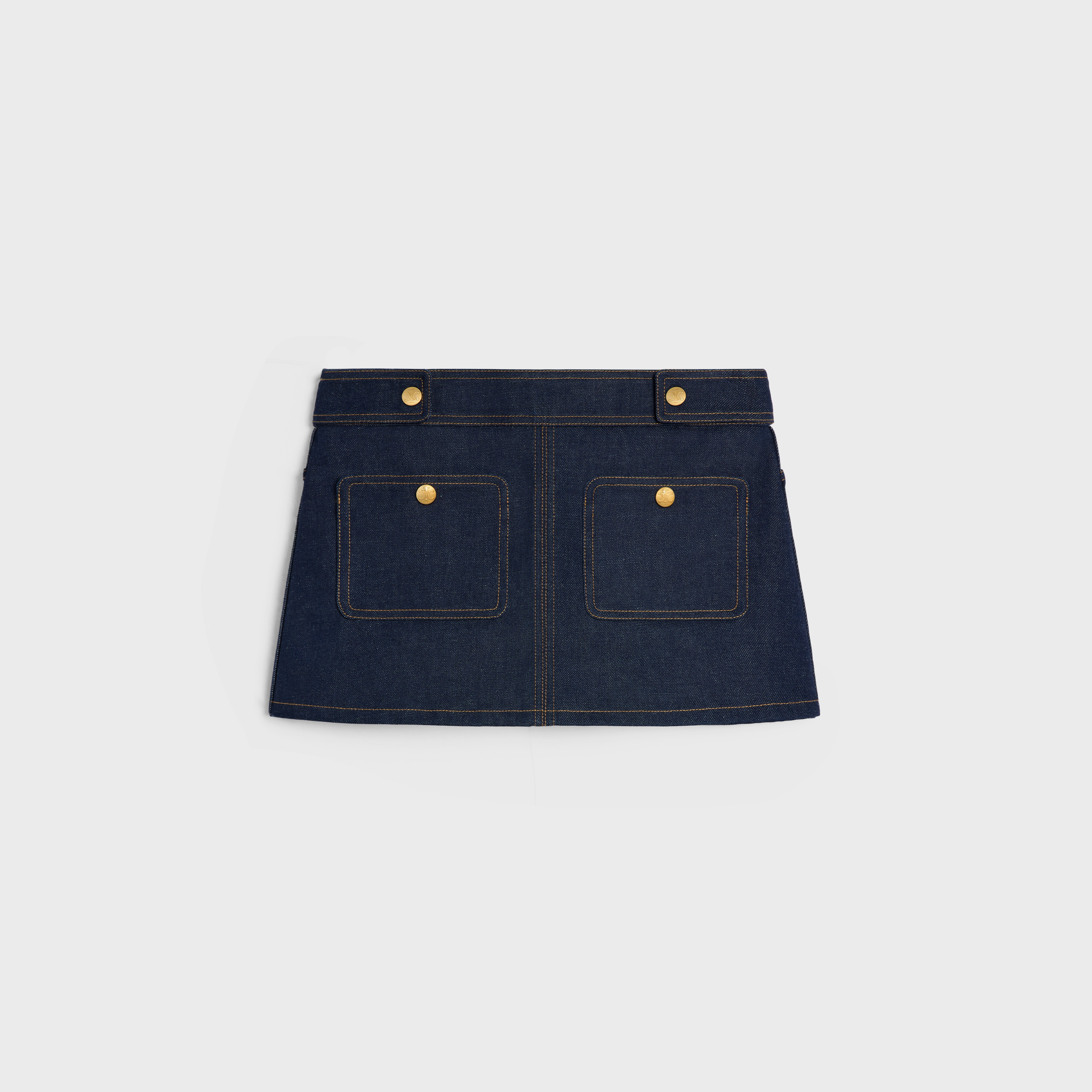 CELINE trapeze mini skirt in raw wash denim | REVERSIBLE