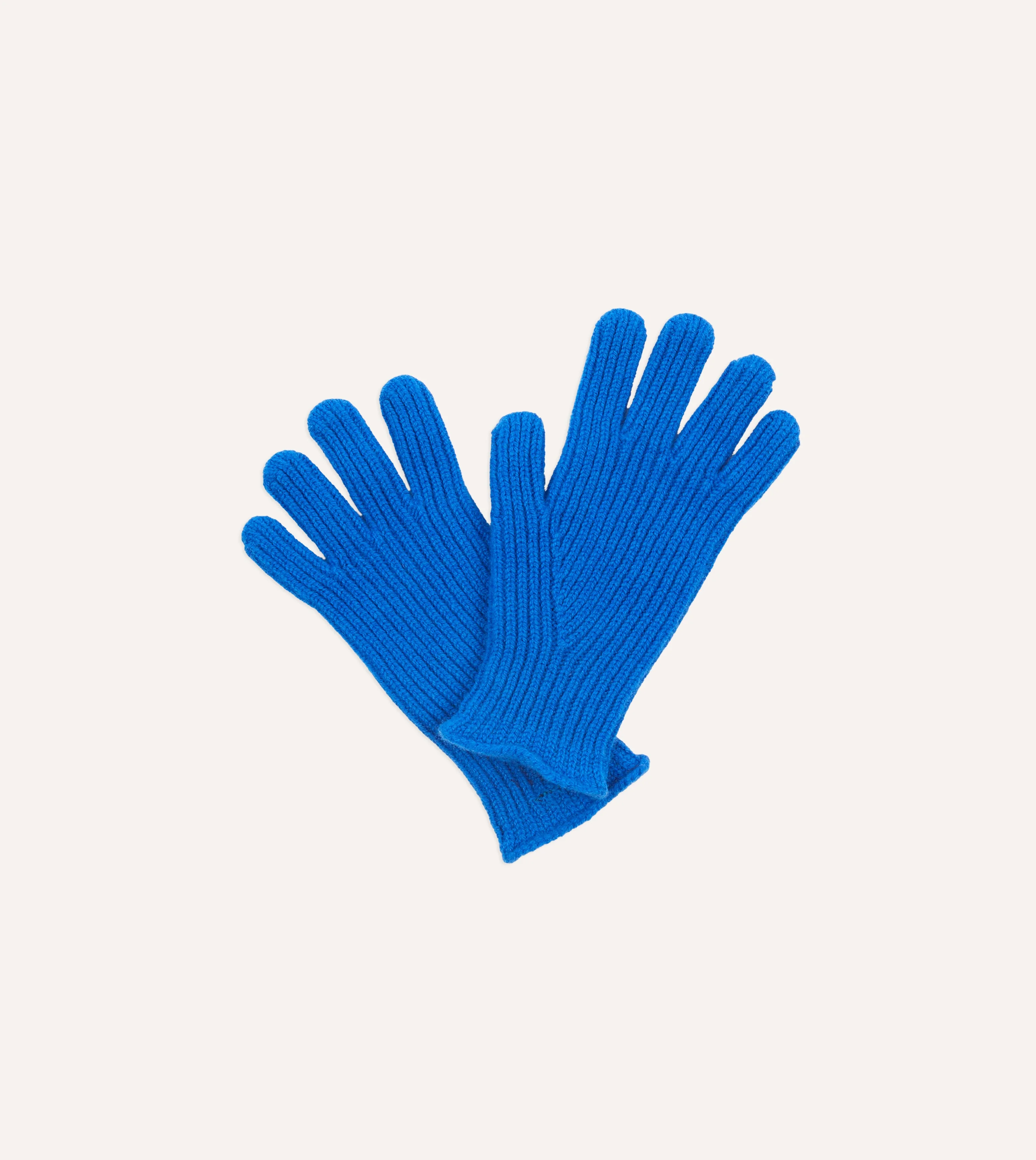 Blue Lambswool Ribbed Knitted Gloves - 1