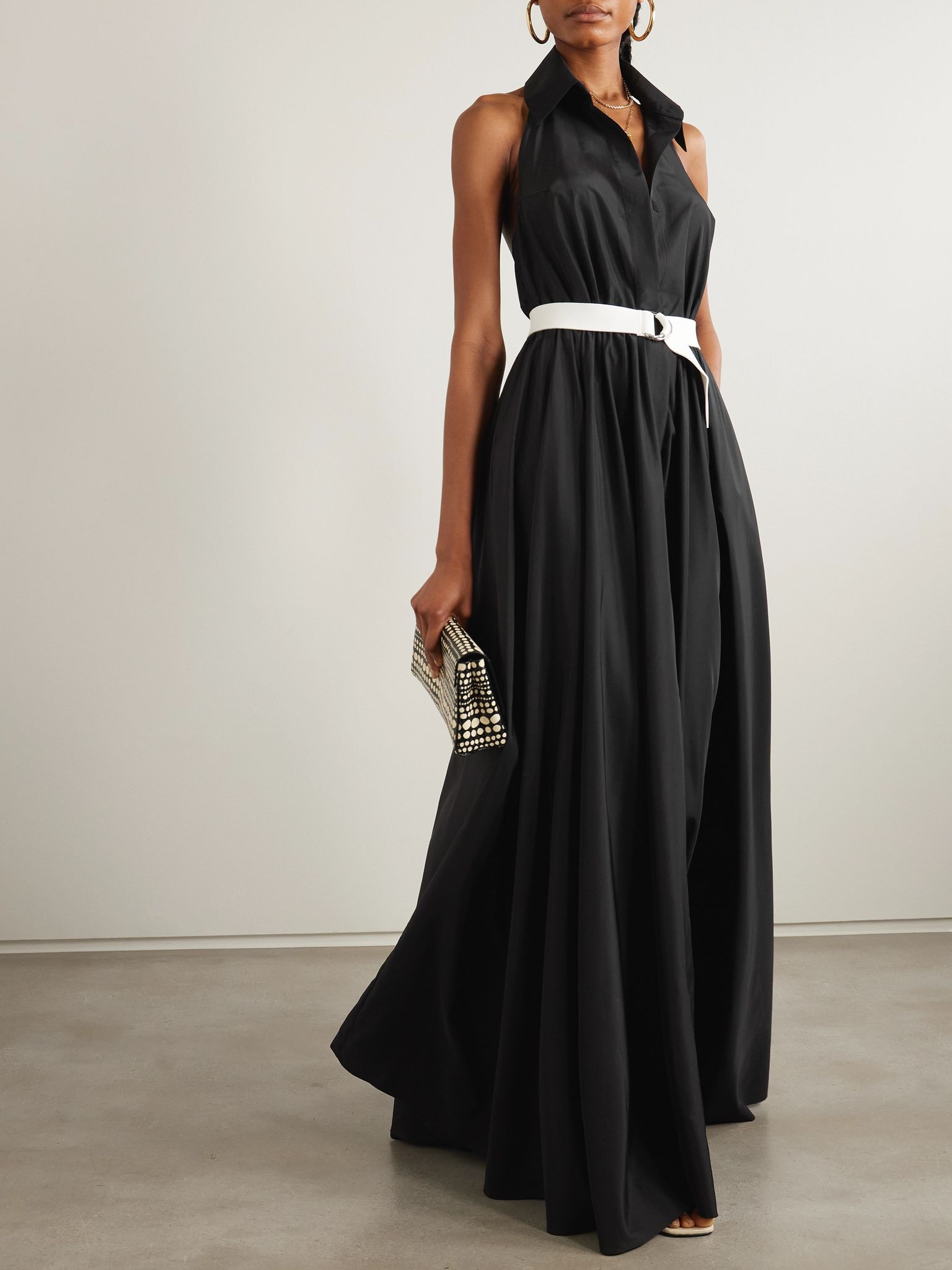 Belted habotai halterneck gown Black - 2