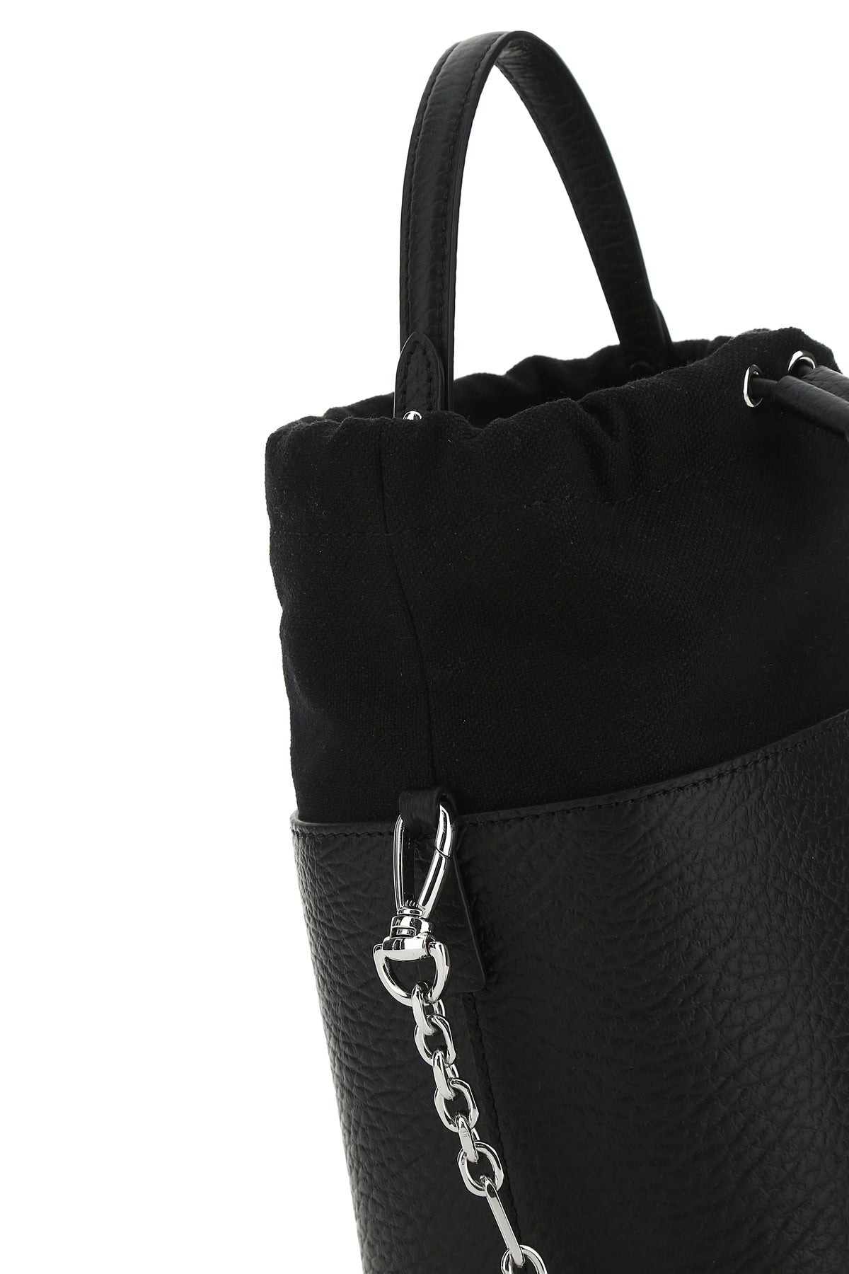 Black leather and canvas mini 5AC bucket bag - 4