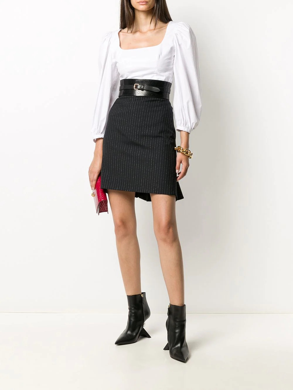 pinstripe back-ruffle wool skirt - 2