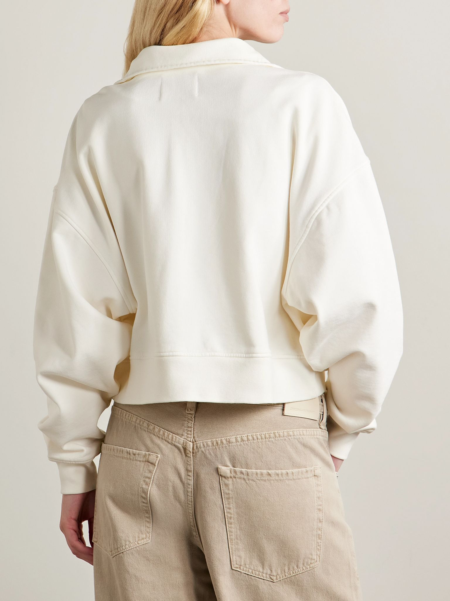 Mirelle cropped cotton-jersey sweatshirt Cream - 4