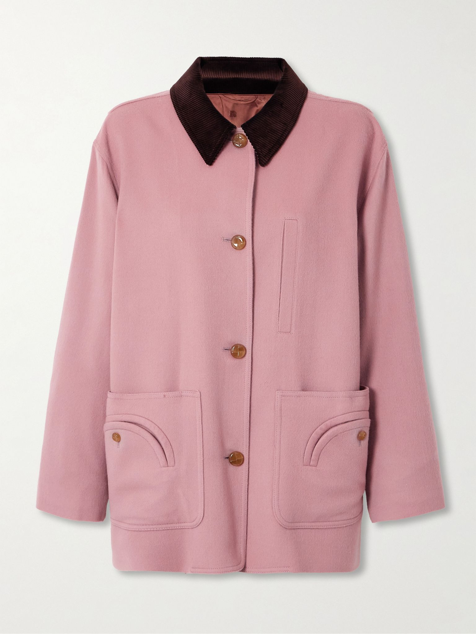 Mystere Clelia corduroy-trimmed wool and cashmere-blend jacket Pink - 1