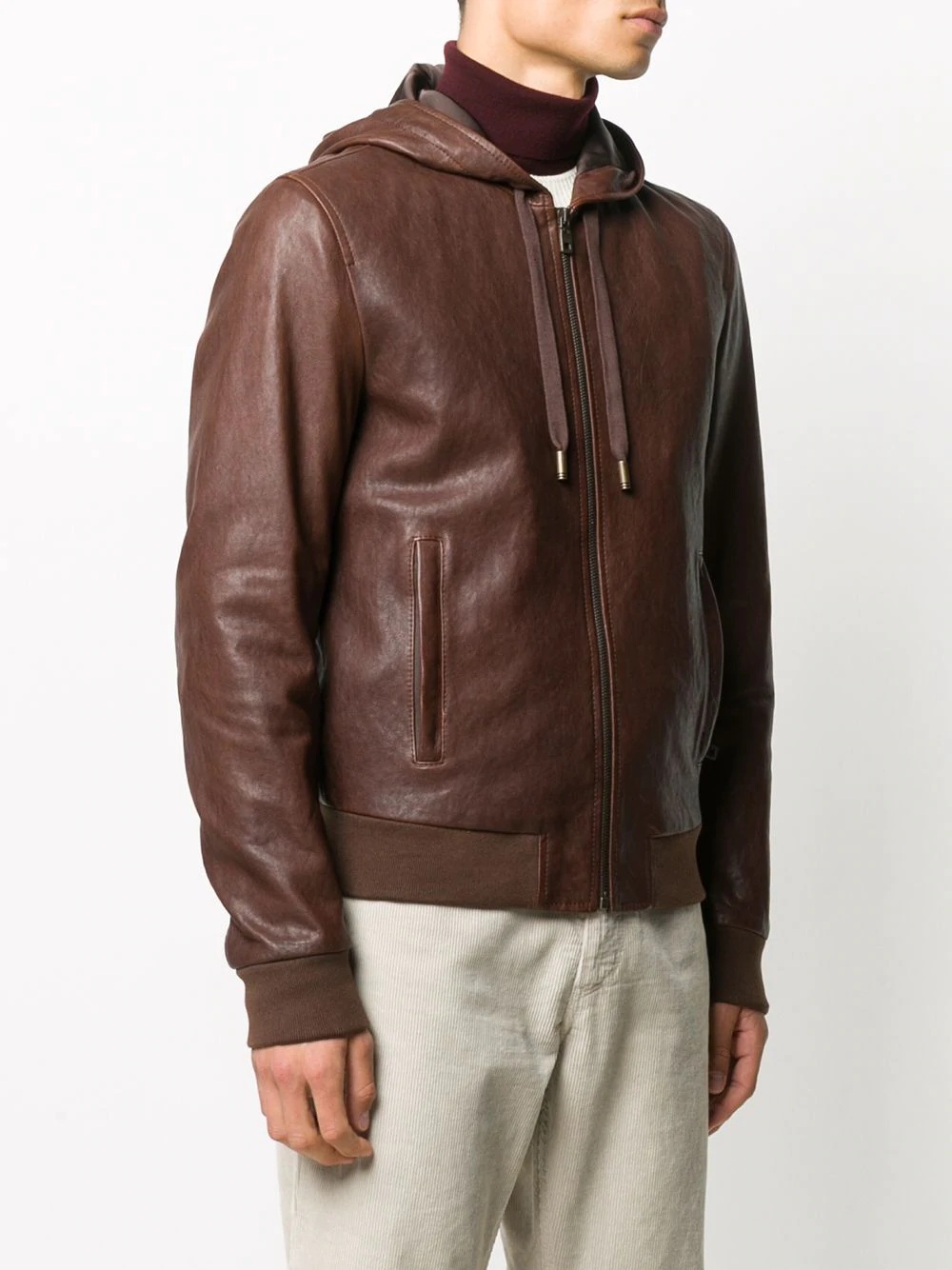 hooded leather jacket - 3