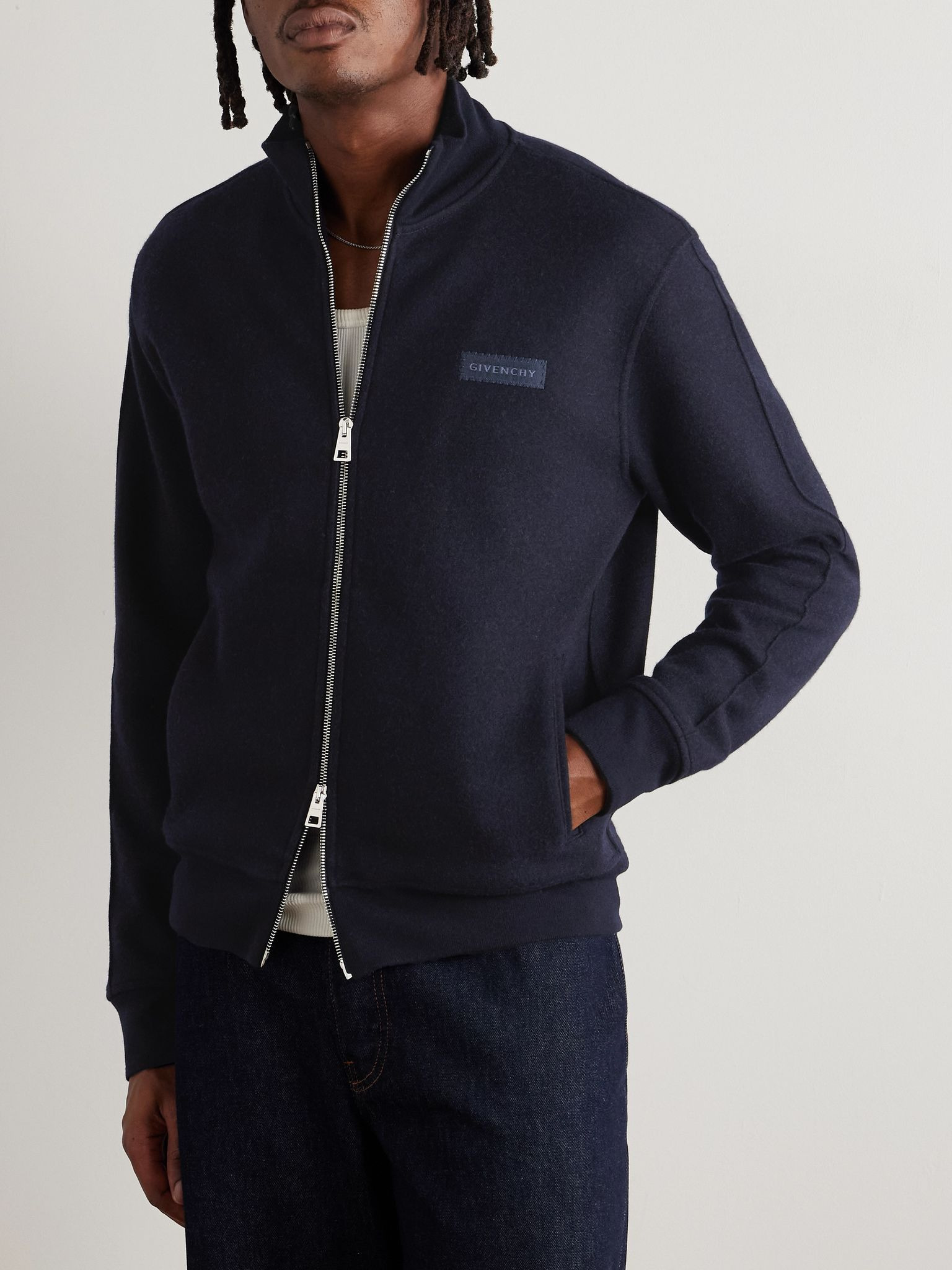 Logo-Appliquéd Wool-Blend Track Jacket Navy - 3