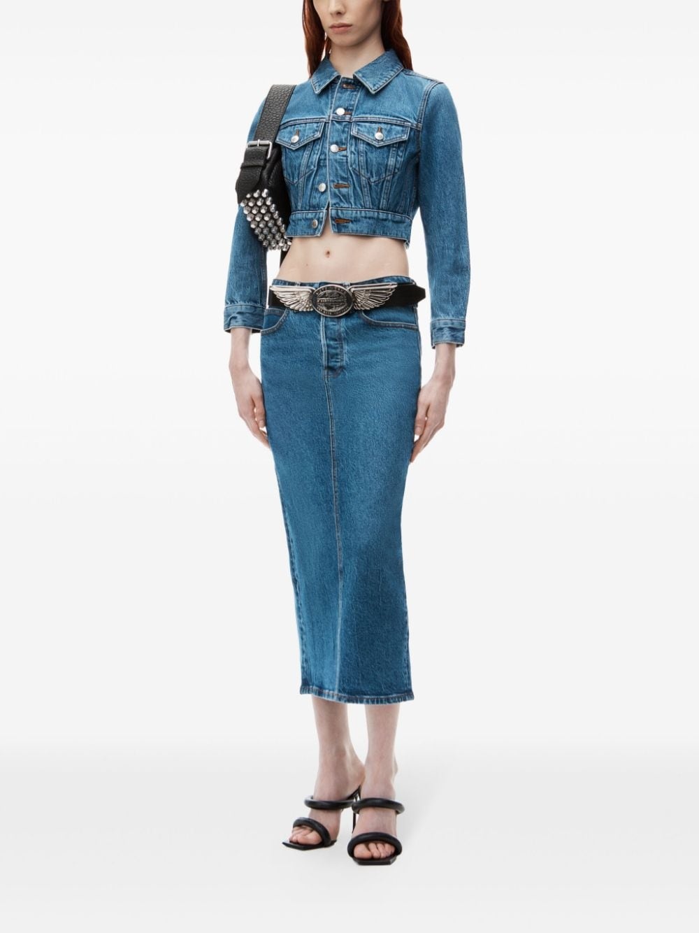 low-rise denim midi skirt - 2