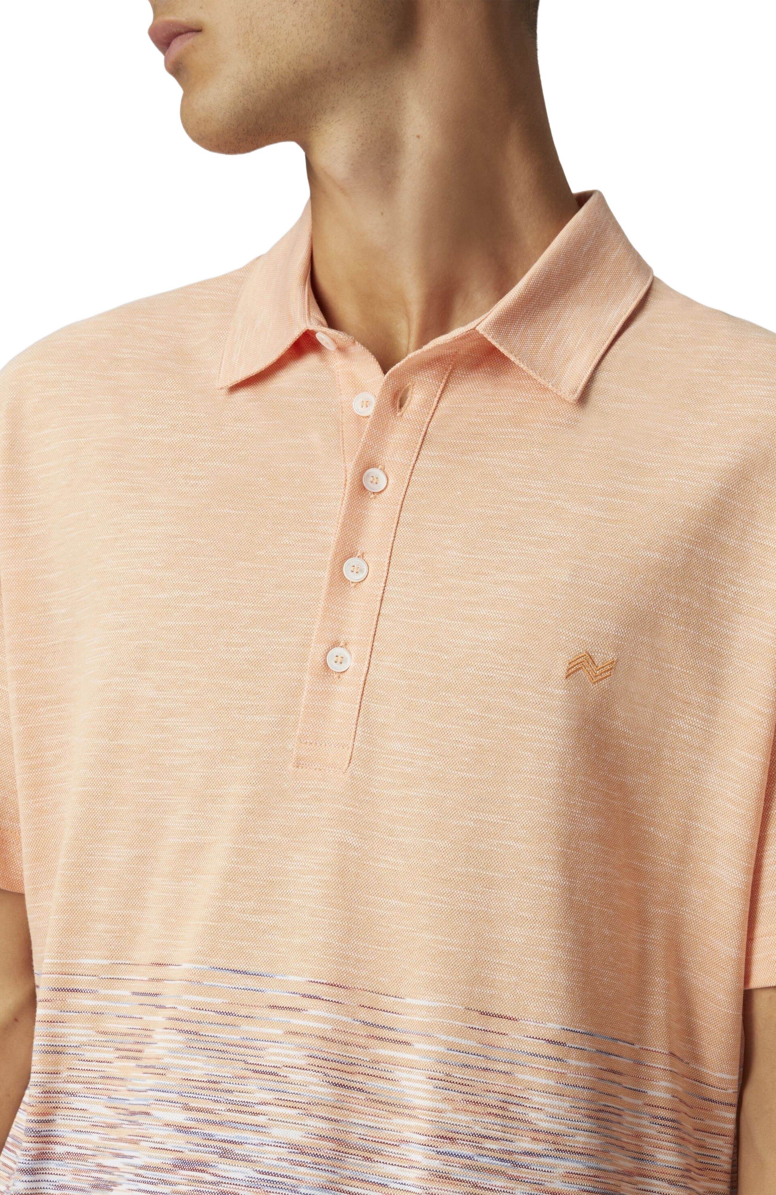 Missoni Slub Cotton And Linen Polo Shirt With Zigzag Embroidery in Orange & Red at Nordstrom - 4