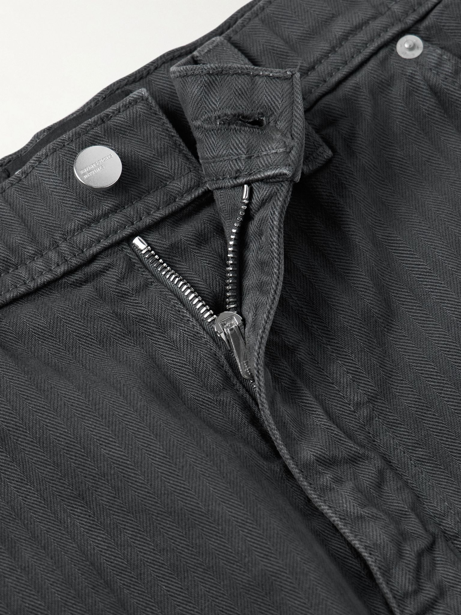 Slim-Fit Distressed Herringbone Denim Shorts Black - 6