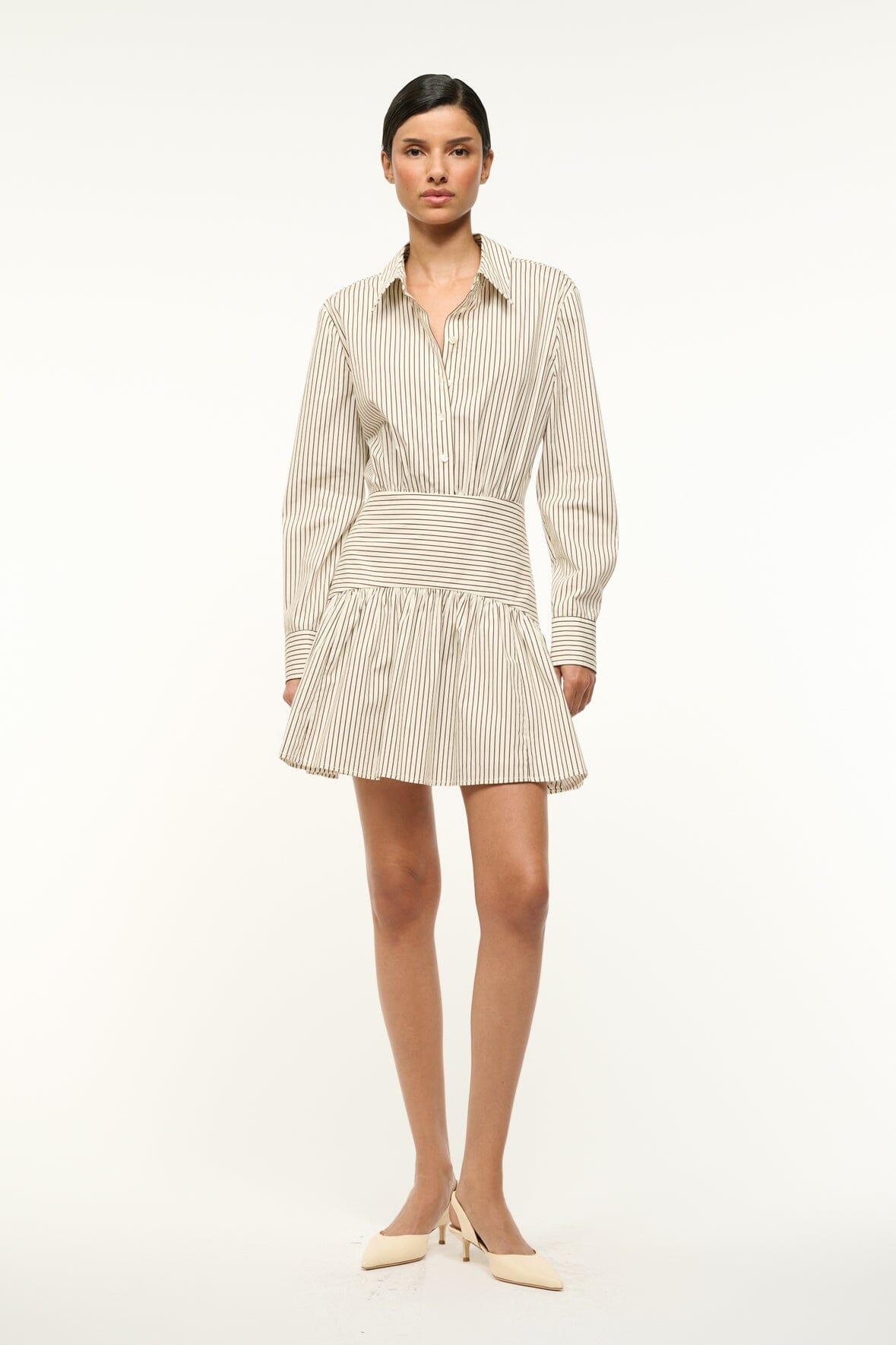STAUD ROCCO MINI DRESS IVORY DARK OAK MICRO STRIPE - 2