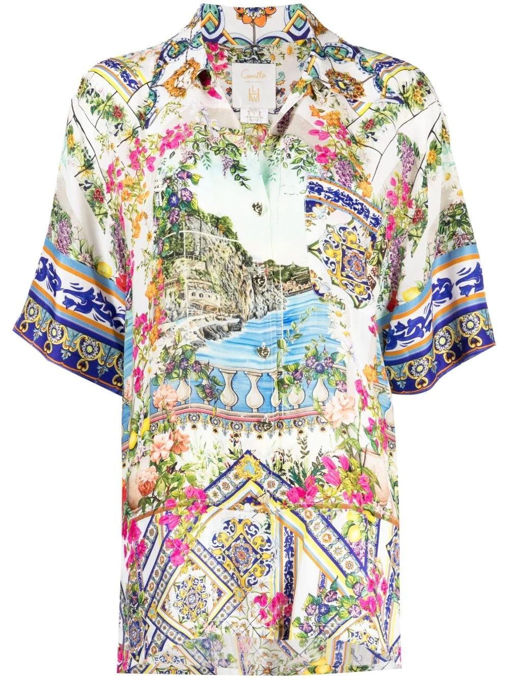 graphic-print silk shirt - 1