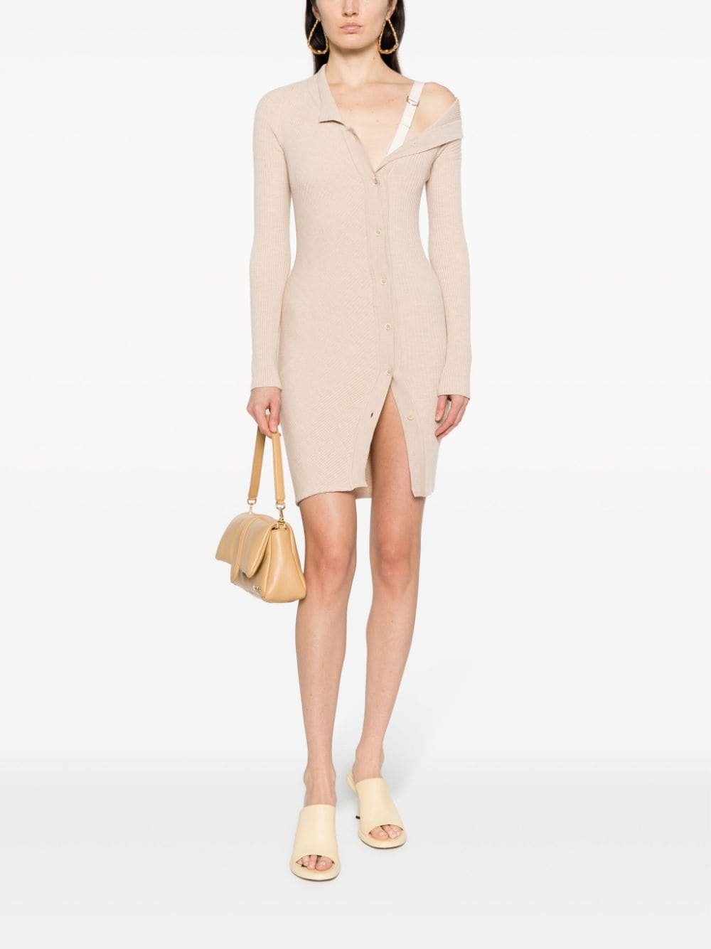 asymmetric ribbed-knit minidress - 2