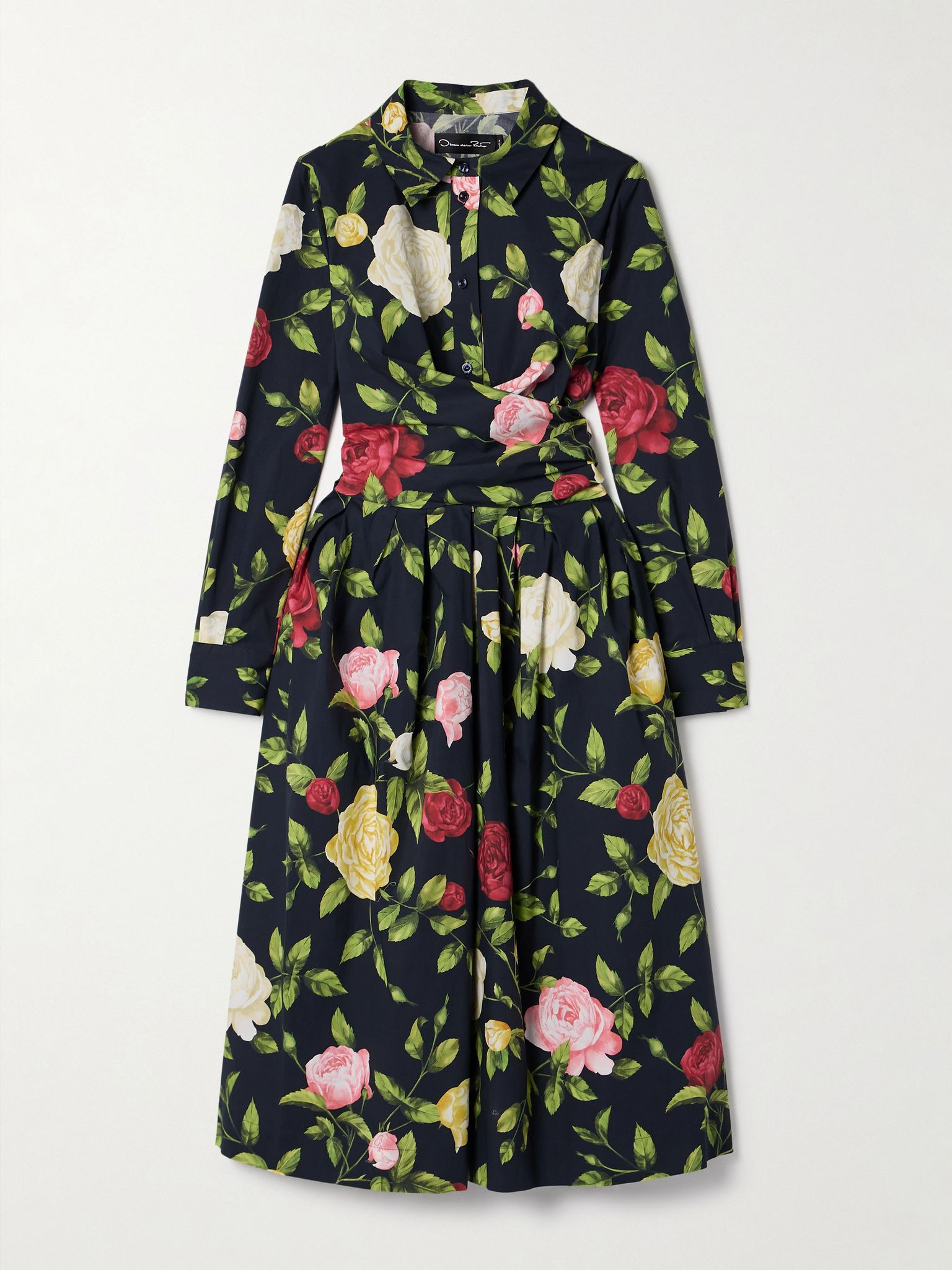 Wrap-effect floral-print cotton-blend poplin midi dress Navy - 1