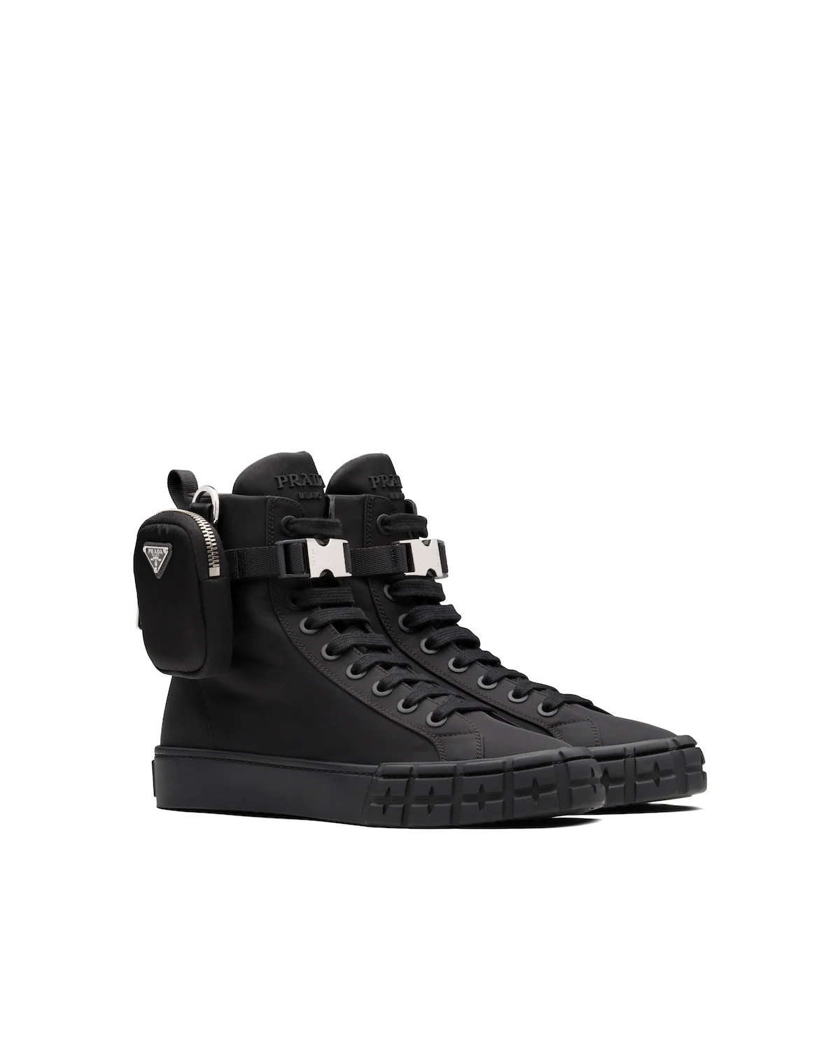 Prada Wheel Re-Nylon Gabardine high-top sneakers | REVERSIBLE