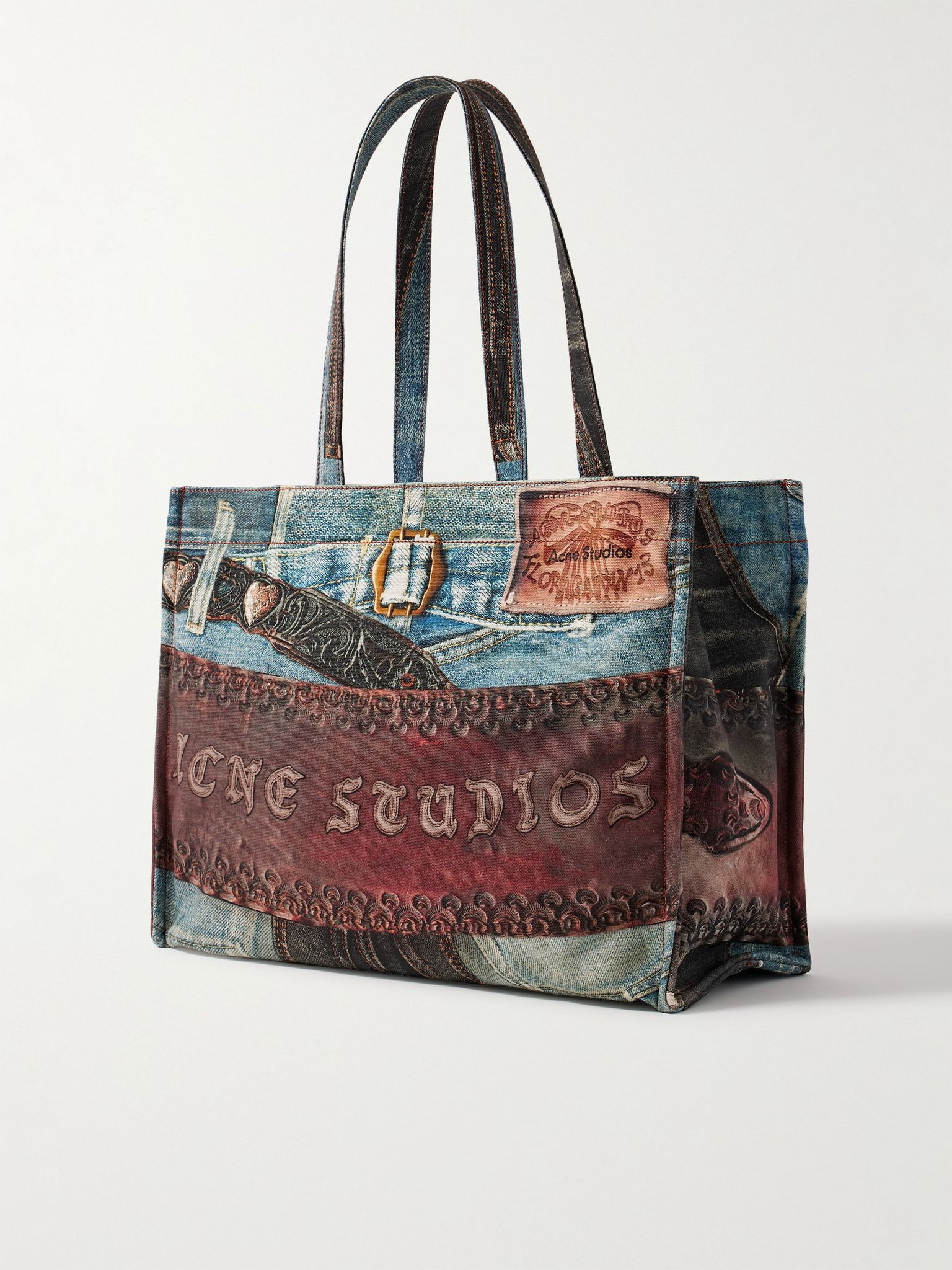 Trompe L'oeil Printed Canvas Tote Bag Blue - 3