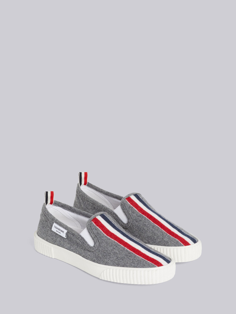 Medium Grey Waterproof Lightweight Boiled Wool Engineered Stripe Slip-On Heritage Trainer 3