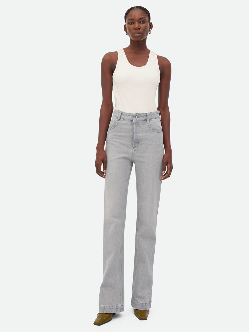 Bottega Veneta Women Light Grey Washed Denim Flared Jeans - 3