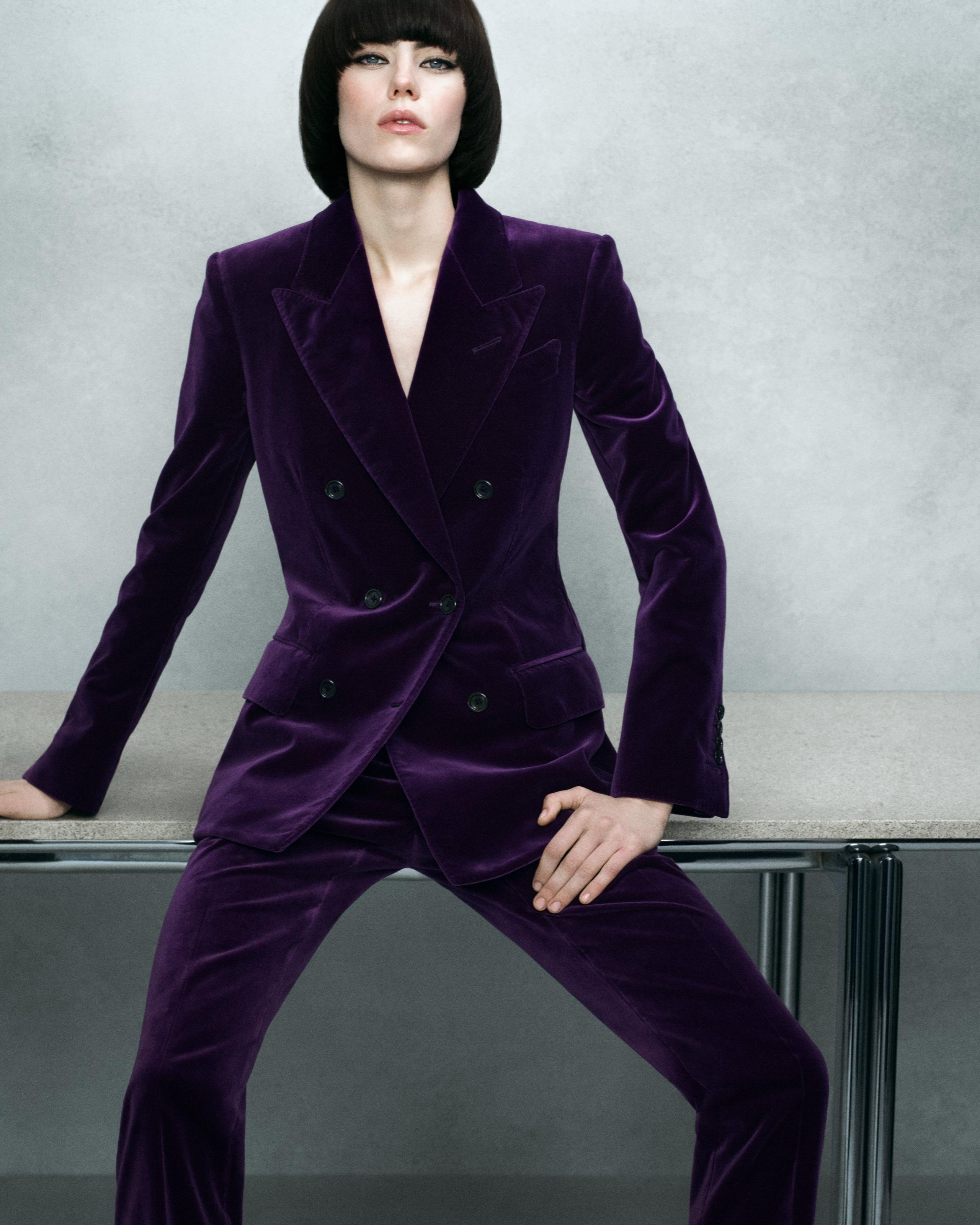 WALLIS DOUBLE BREASTED PEAK LAPEL VELVET JACKET - 5