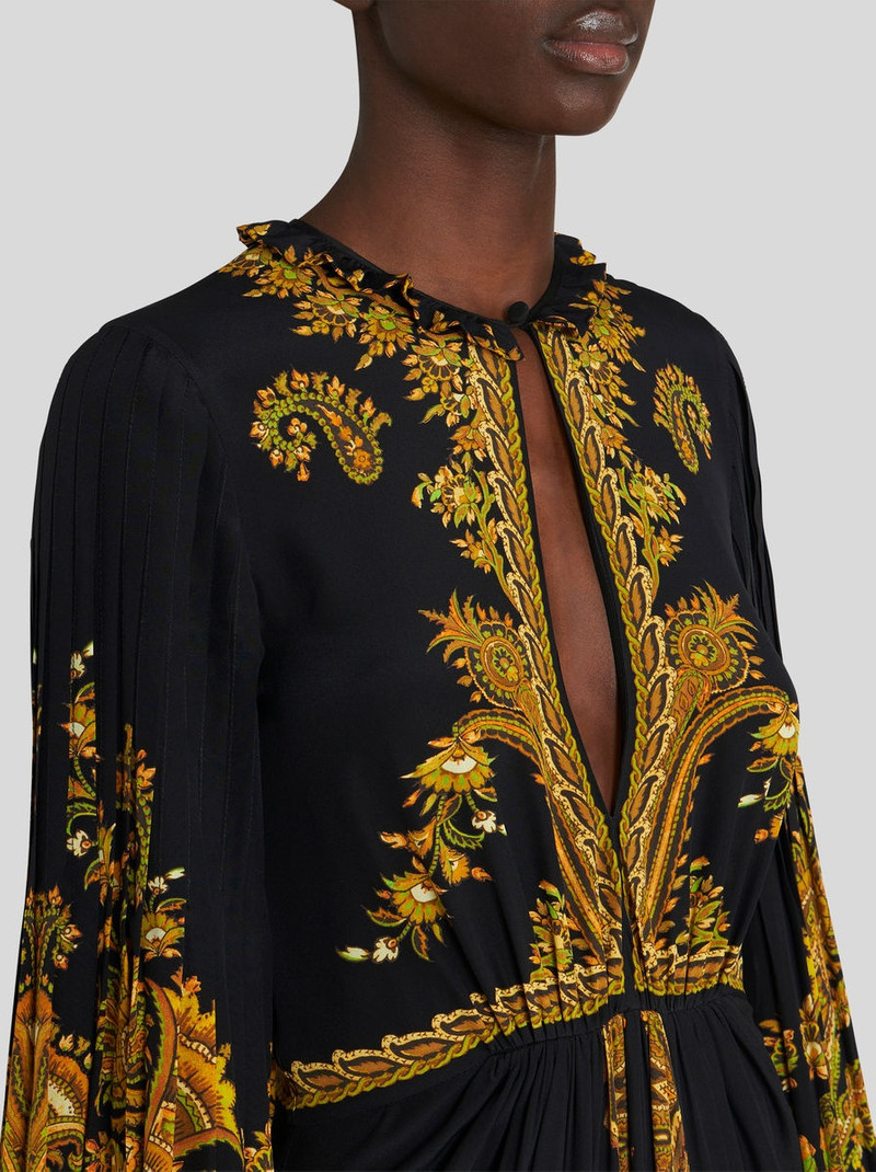LONG SILK DRESS WITH PLEATED SLEEVES 2