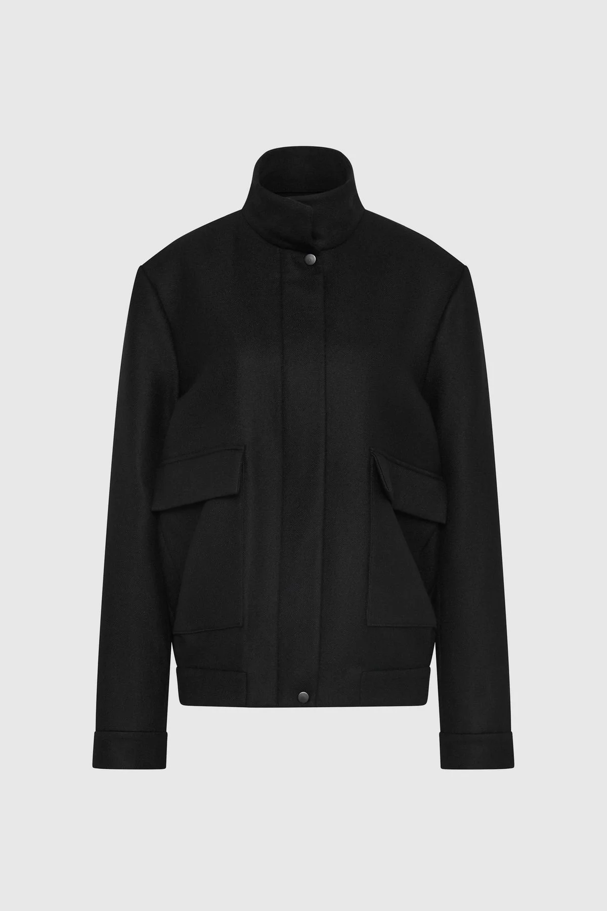 Wool Longline Bomber Jacket - Black - 1
