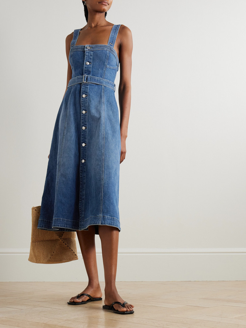 SIMKHAI Alba Belted Stretch-denim Midi Dress outlook
