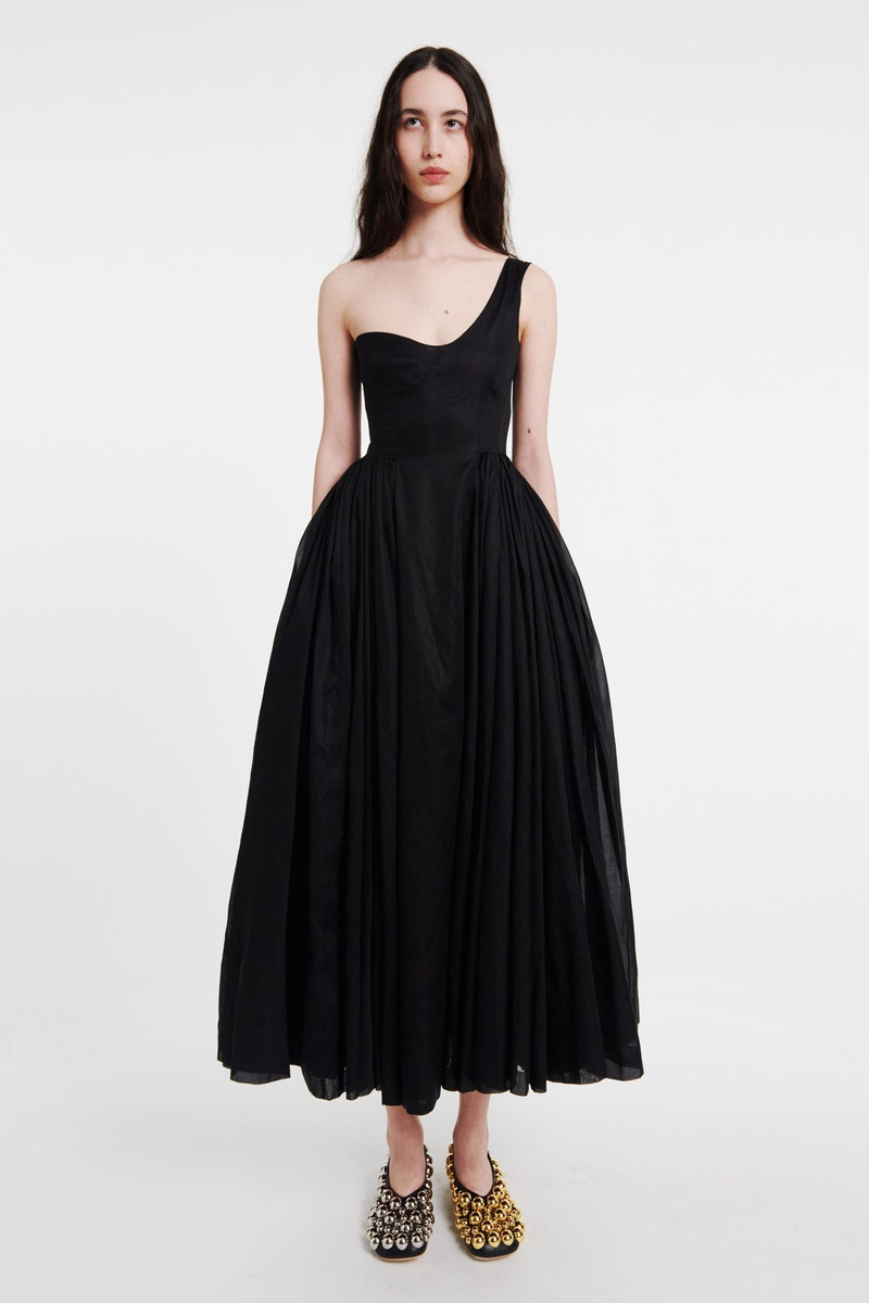 ASYMMETRIC OFF-SHOULDER DRESS WITH GATHERED SKIRT BLACK 1