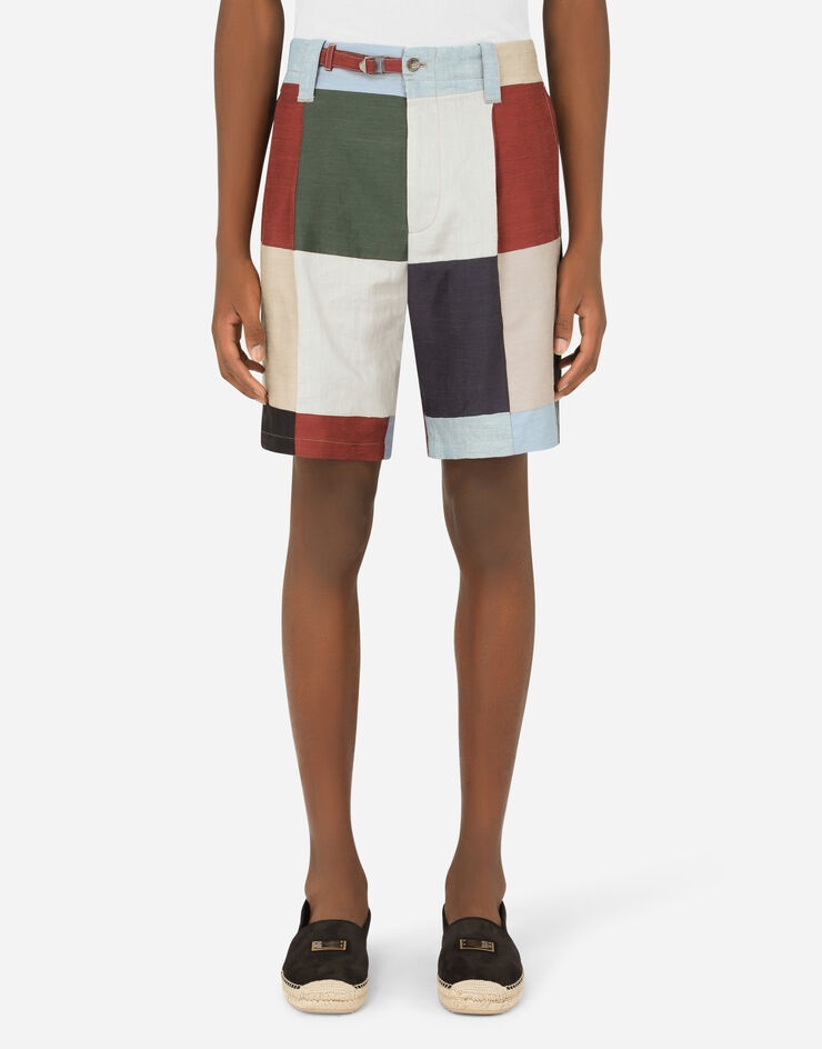 Cotton and linen patchwork shorts - 2