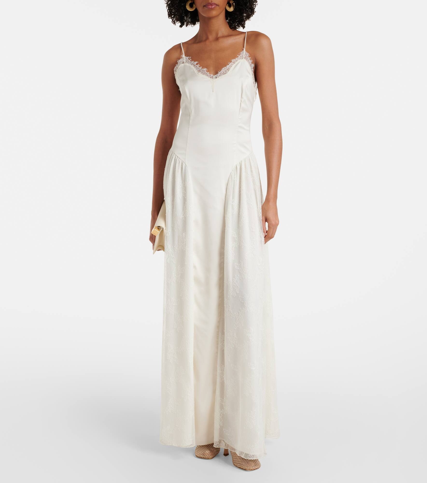 Bridal lace-trimmed satin maxi dress - 2