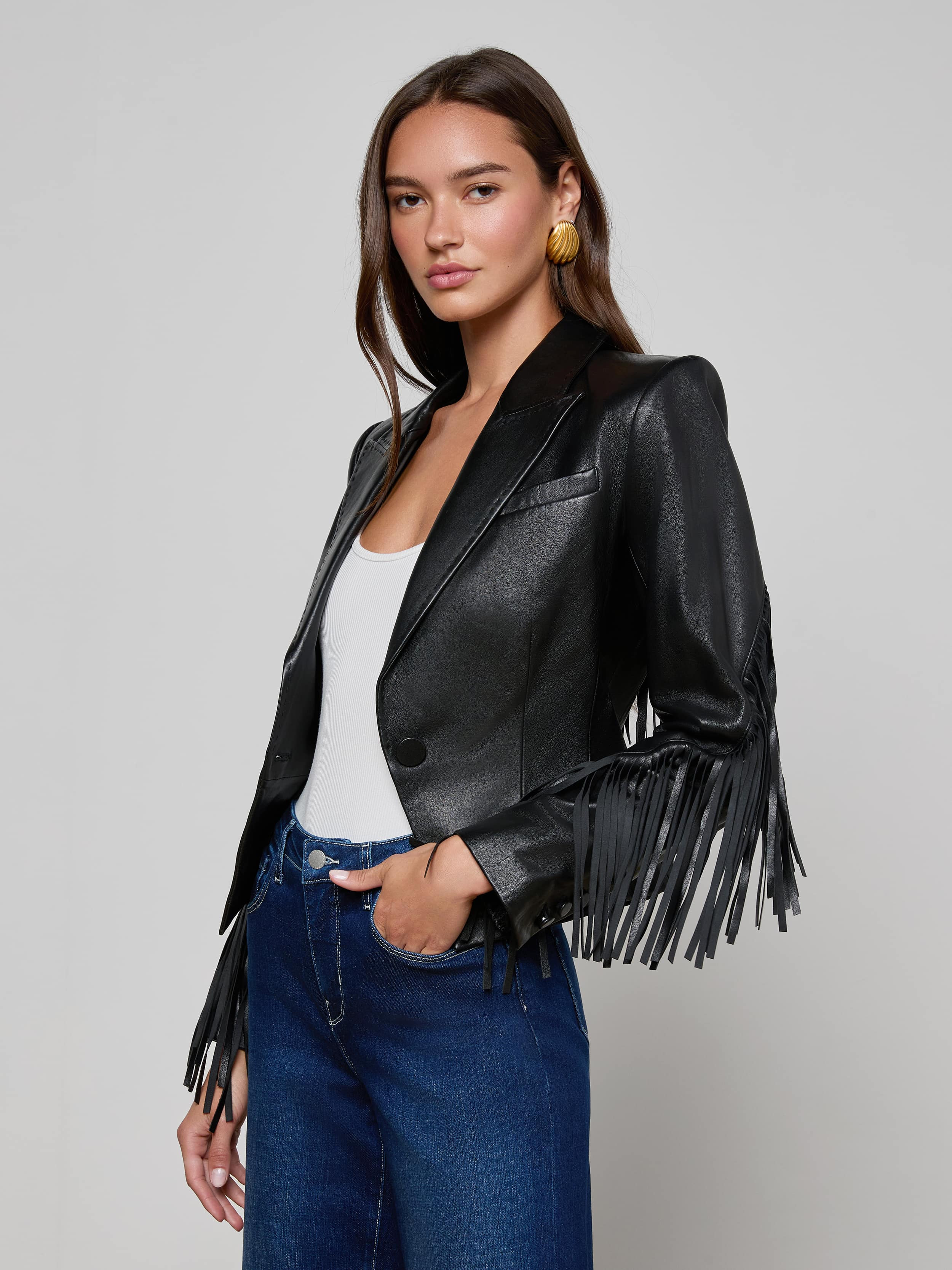 Vashti Fringed Leather Blazer - 3