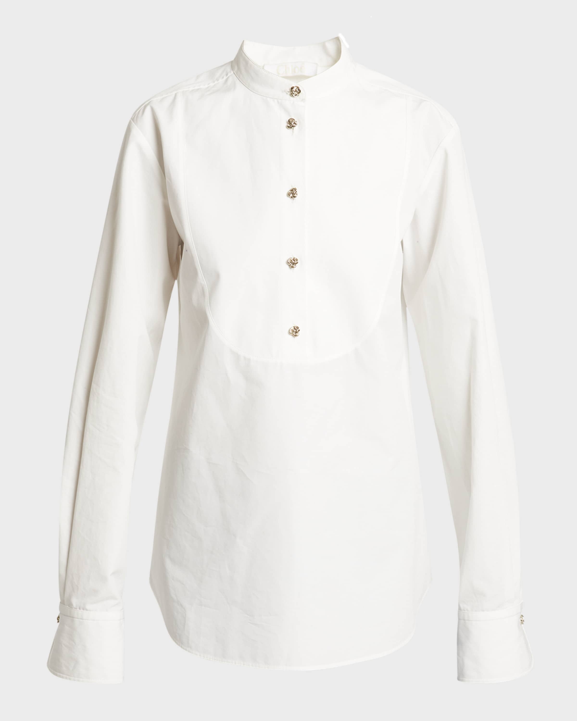 Cotton Poplin Blouse with Crystal Buttons - 1