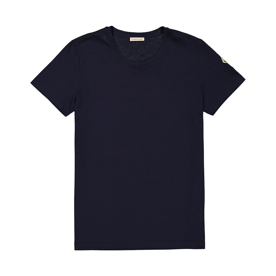 Moncler Ladies Navy Logo Patch Cotton T-Shirt - 1