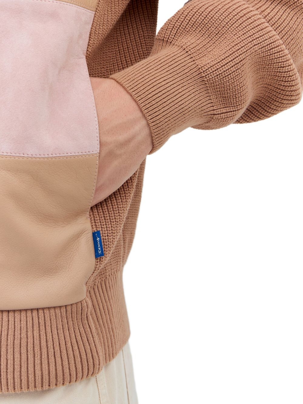 knitted-panel suede jacket - 4