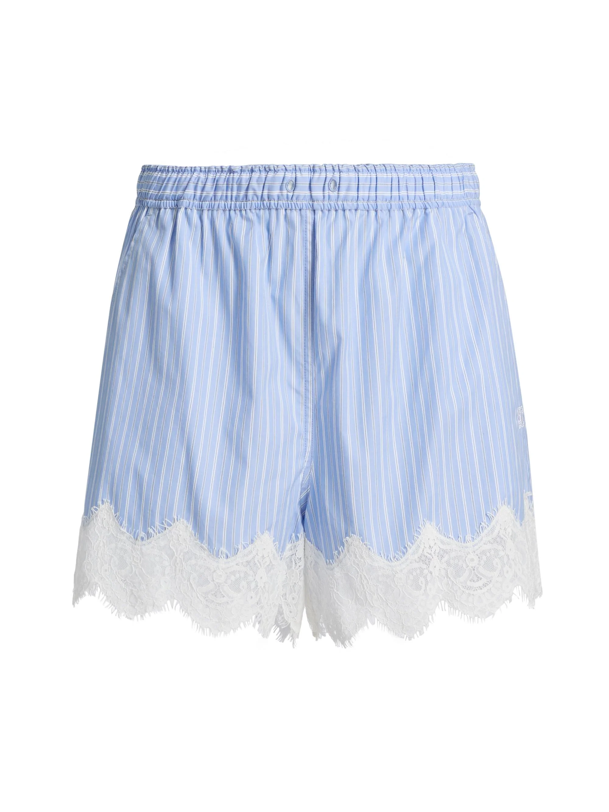 Women's Contrast Lace-Trim Poplin Boxer Shorts - Oxford Blue Stripe - 1