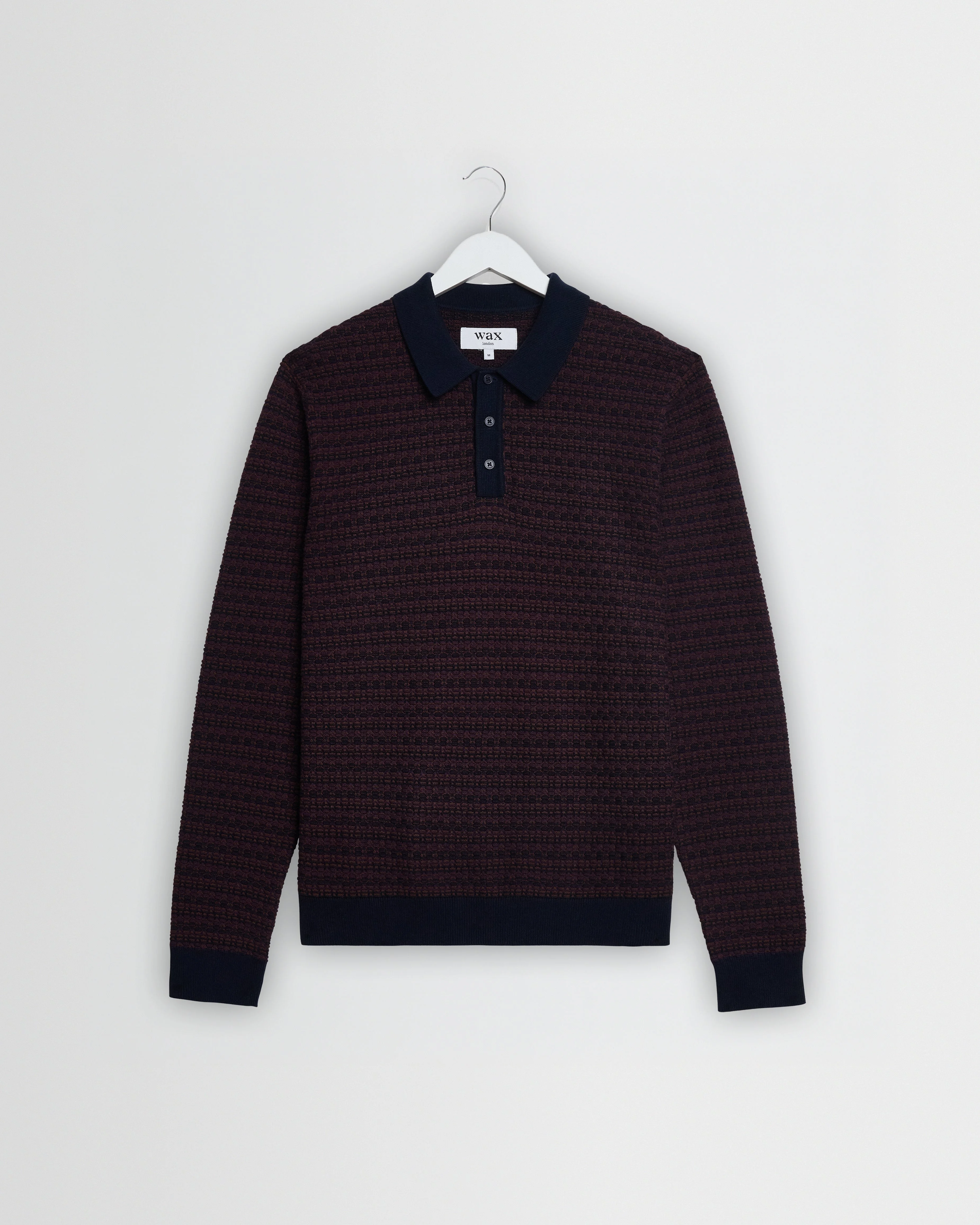 Oban - Brown And Navy Geometric Long-Sleeve Knitted Polo - 1