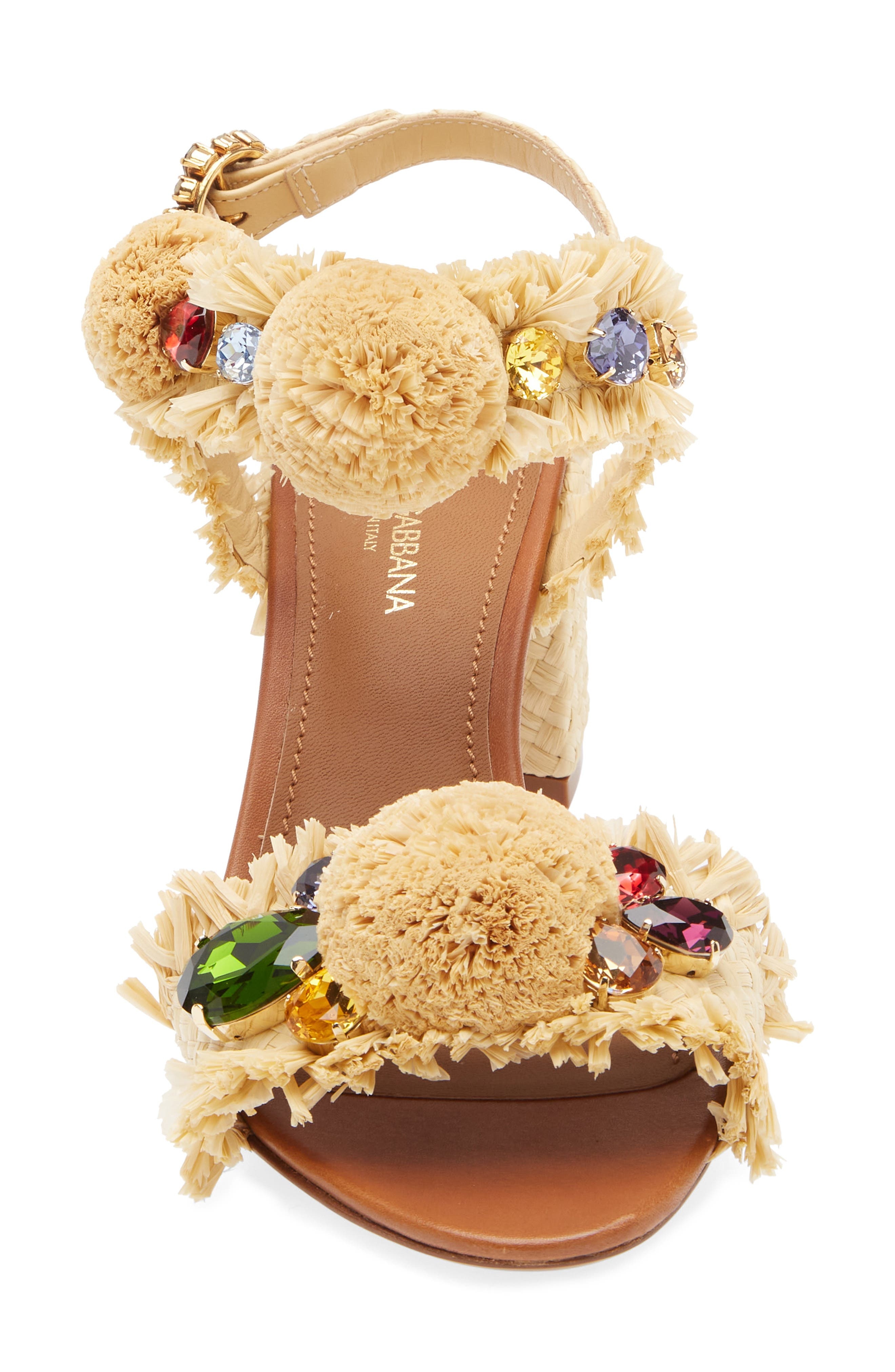 Dolce&Gabbana Crystal Embellished Raffia Sandal in 8B139 Naturale/Sabbia at Nordstrom - 4
