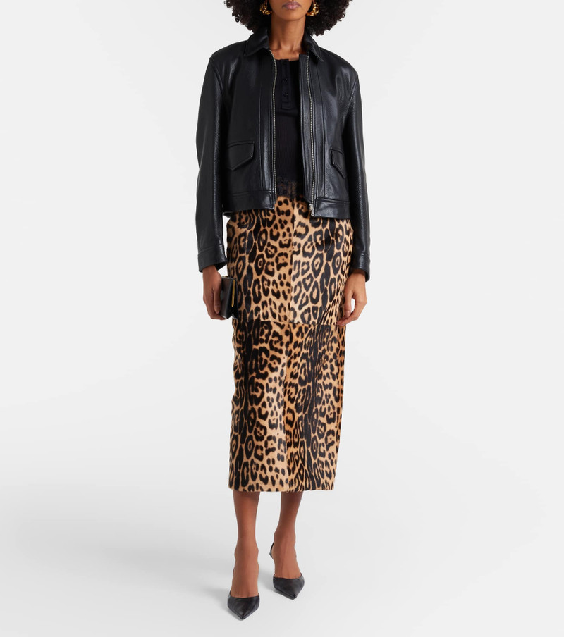 NOUR HAMMOUR Elyse leopard-print shearling pencil skirt outlook