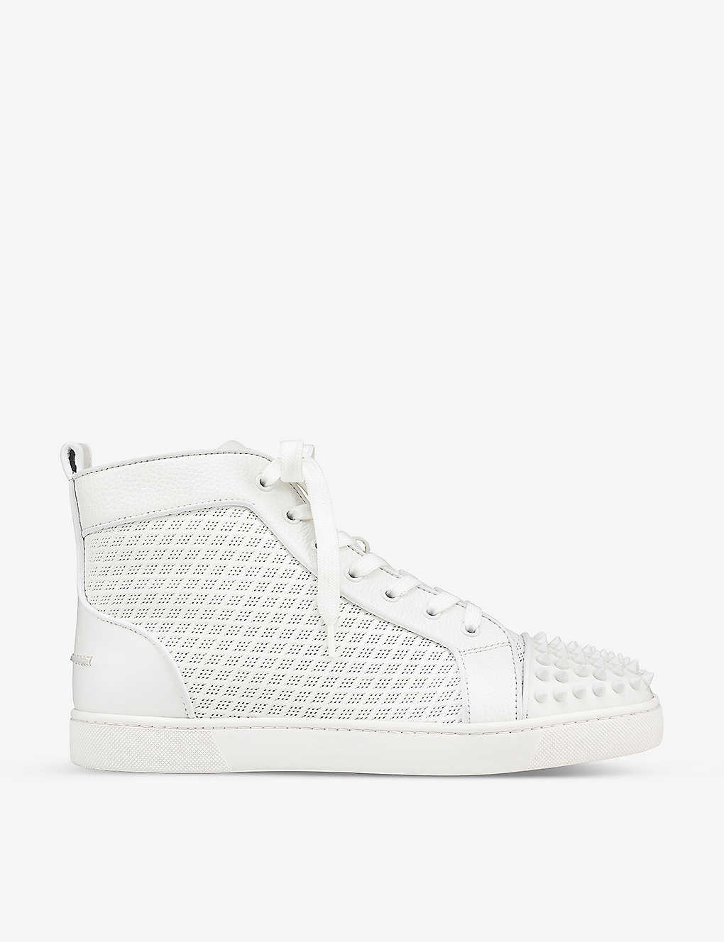 Christian Louboutin Louis Spike-embellished Leather High-top Trainers In  White