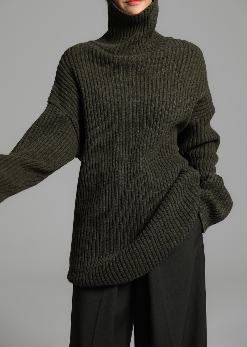 Thelma Ribbed Sweater Dress - Khaki 10