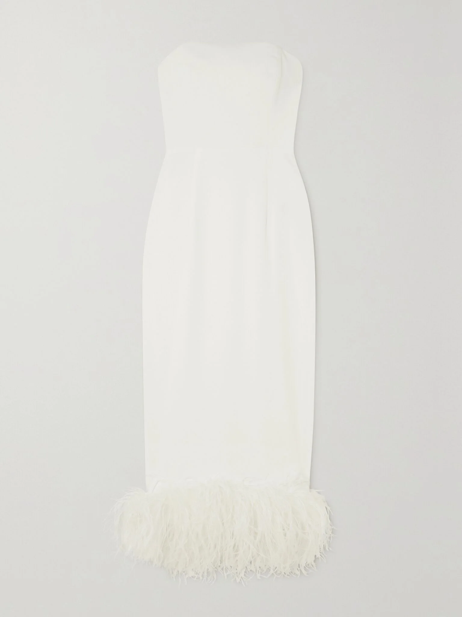 Minelli strapless feather-trimmed crepe midi dress White - 1