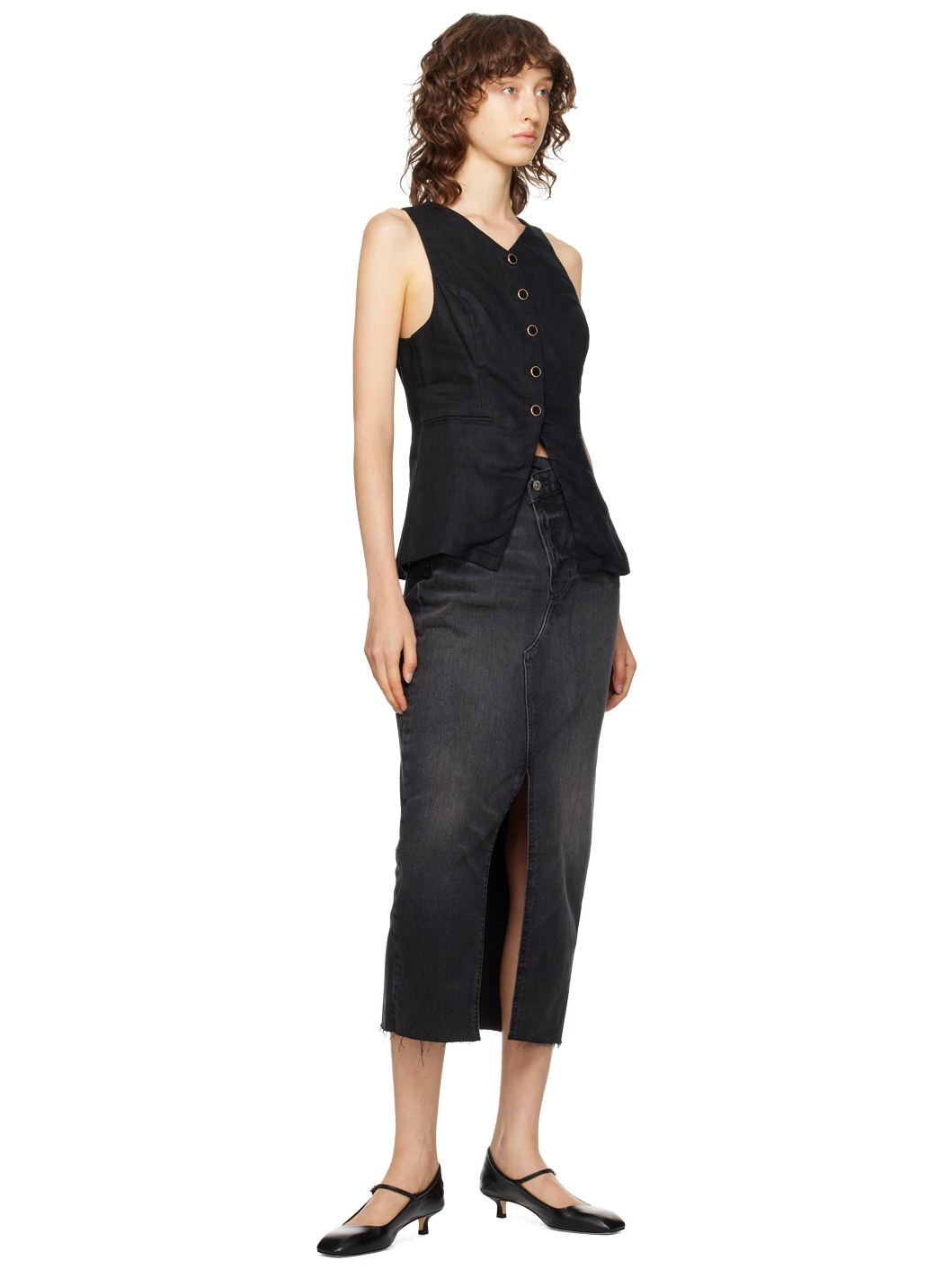 Black Nila Denim Maxi Skirt - 4