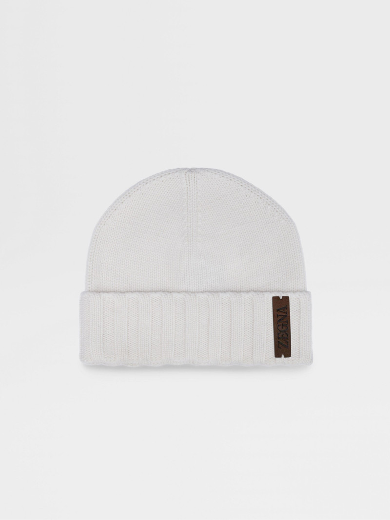 WHITE OASI CASHMERE BEANIE - 1