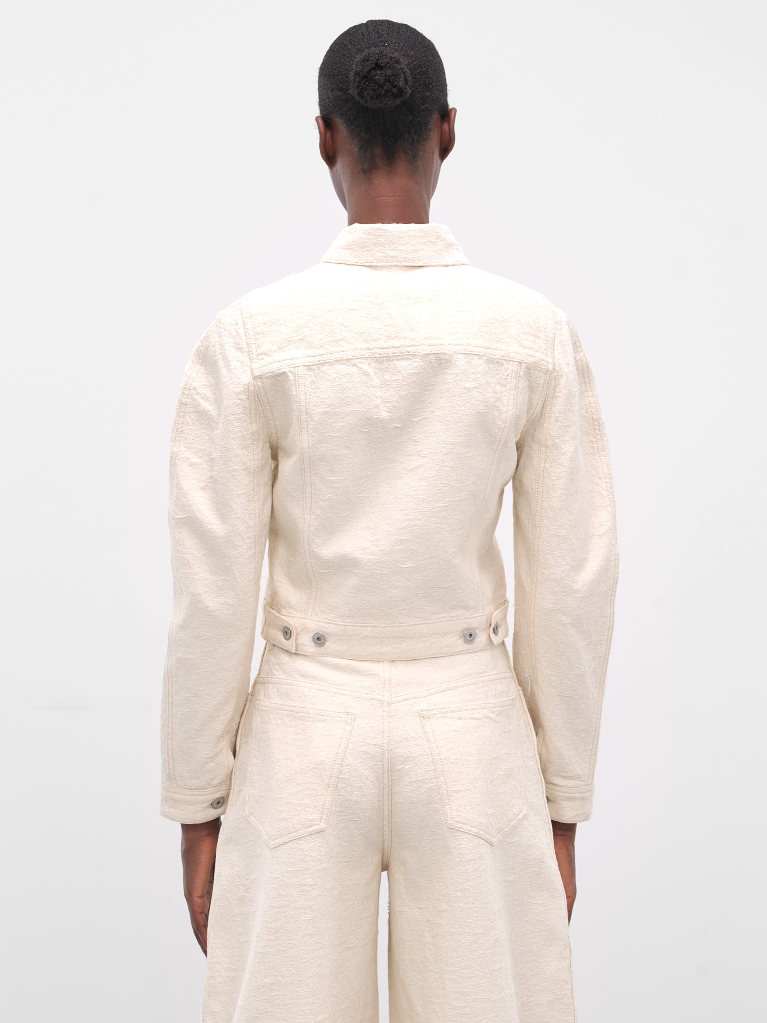 White Ovalo Cropped Denim Jacket - 3