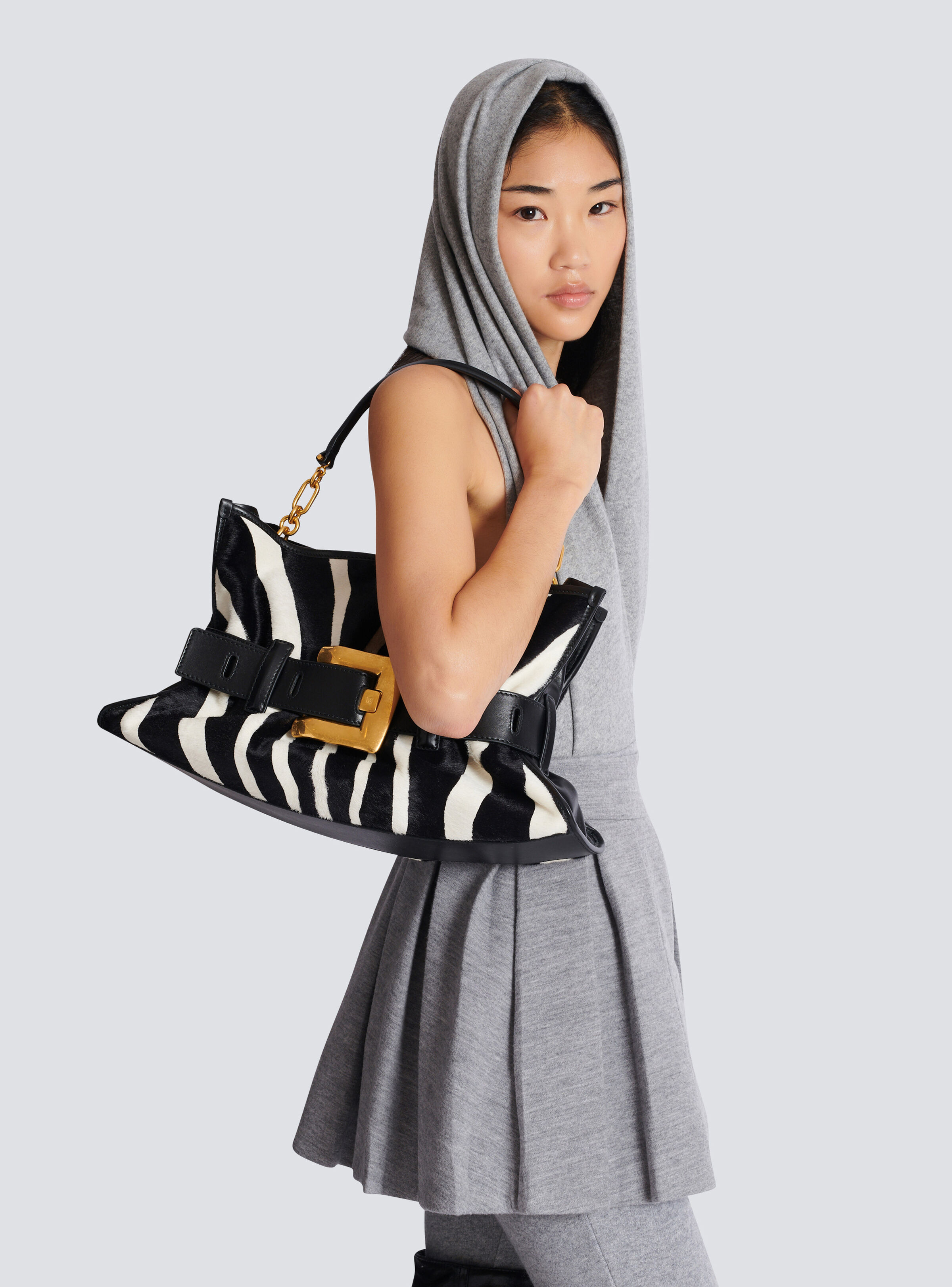 Medium Anthem bag in leather and zebra-print ponyskin - 8
